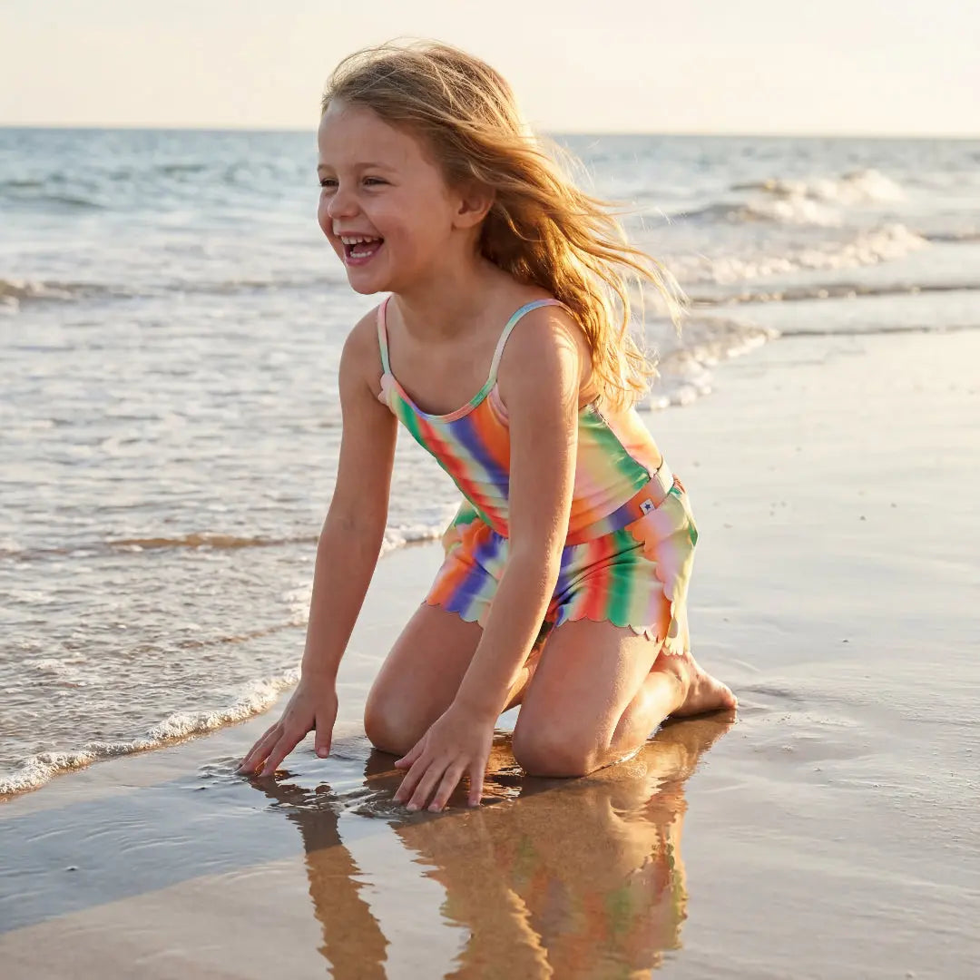 Girls Sunbeam Stripes Swimsuit & Shorts Molo