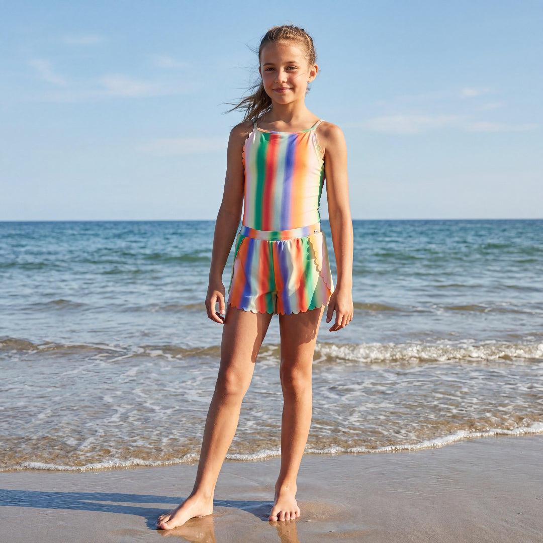 Girls Sunbeam Stripes Swimsuit & Shorts