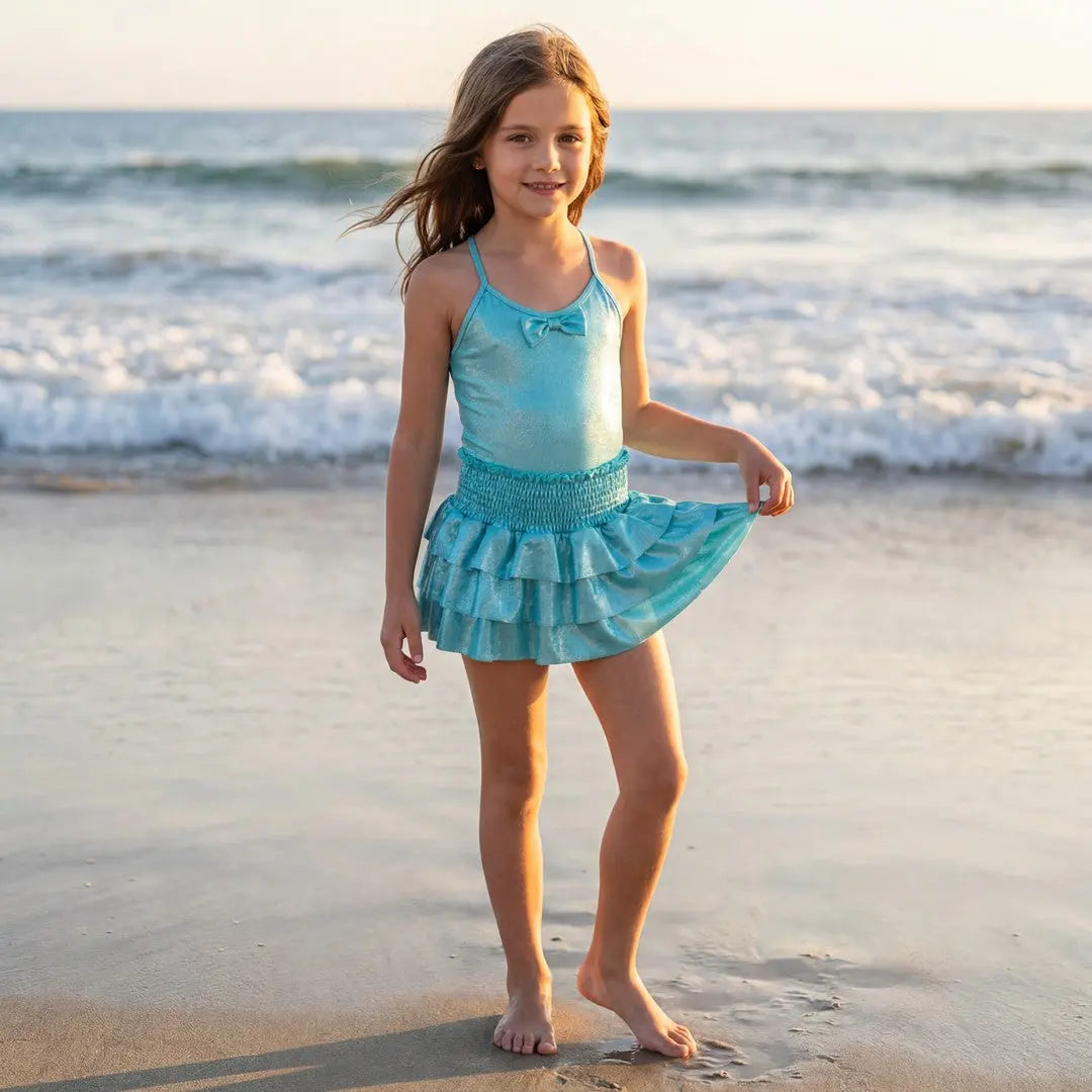 Matilde Aqua Glitter One Piece & Skirt PICCOLI PRINCIPI SWIMWEAR