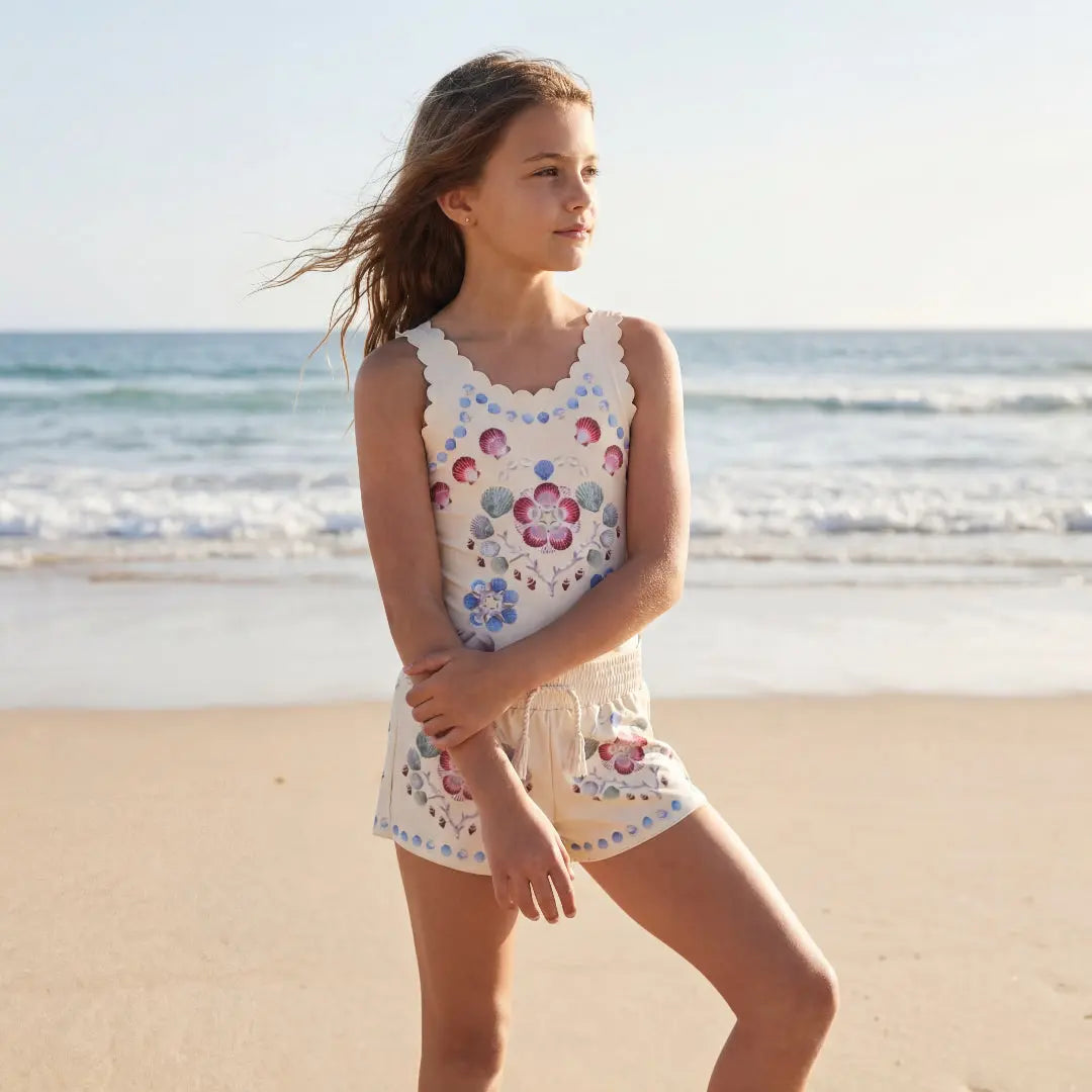 Girls Coastal Shell Swimsuit & Trunks Set Molo