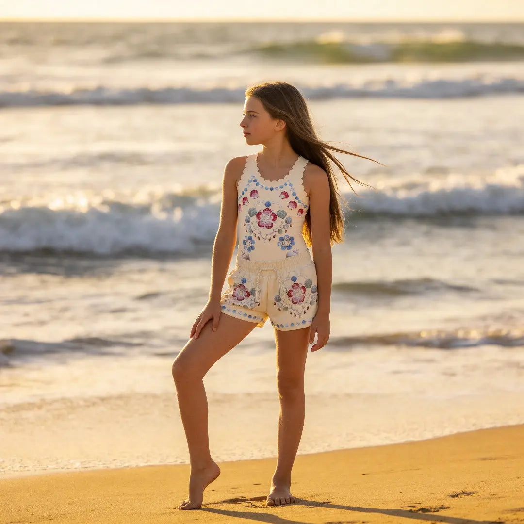 Girls Coastal Shell Swimsuit & Trunks Set Molo