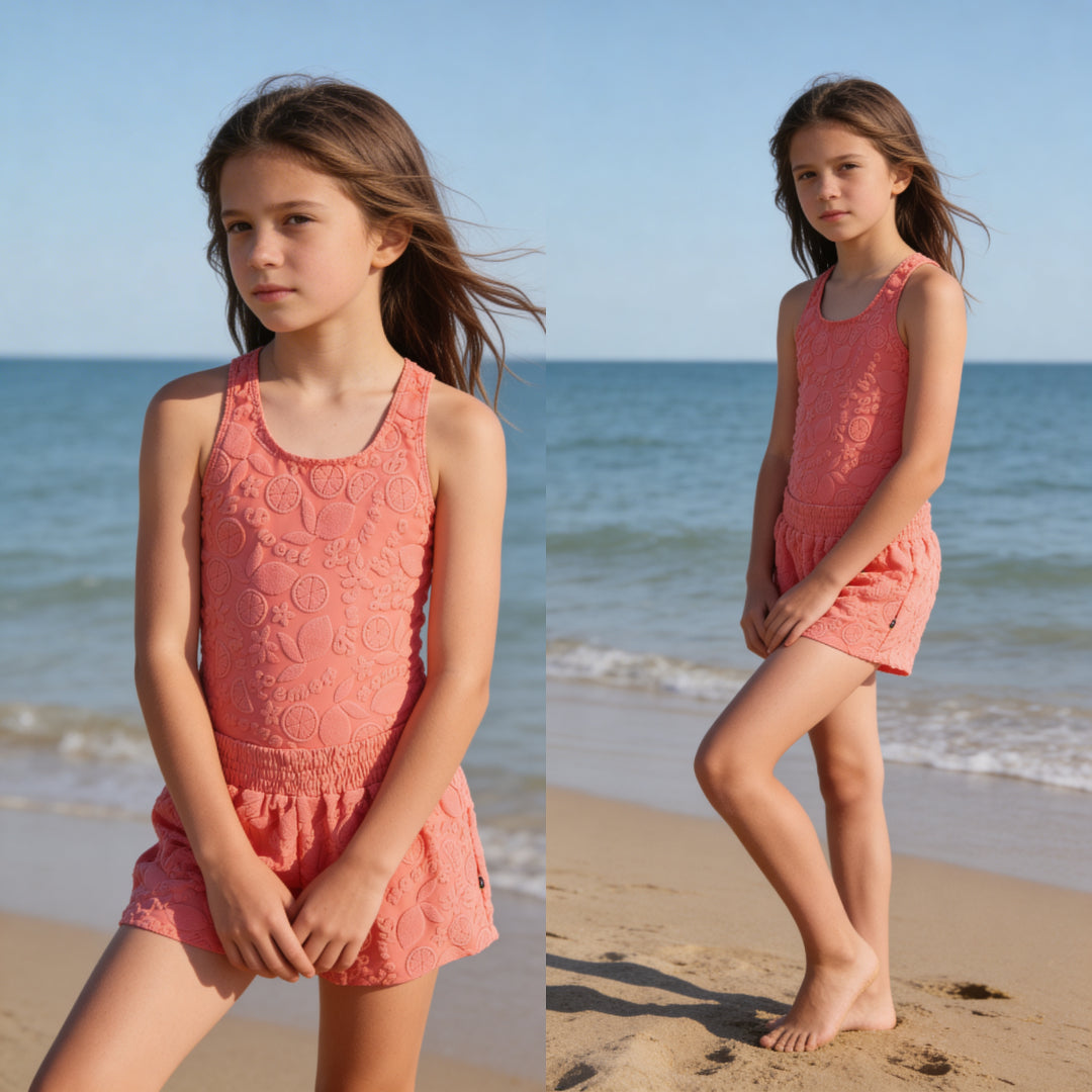 Girls Lemon Quotes Swimsuit & Trunks Set