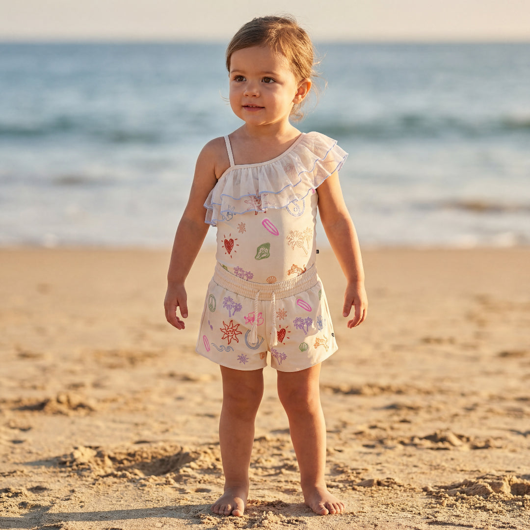 Girls Doodles Embroidered Swimsuit & Trunks Set
