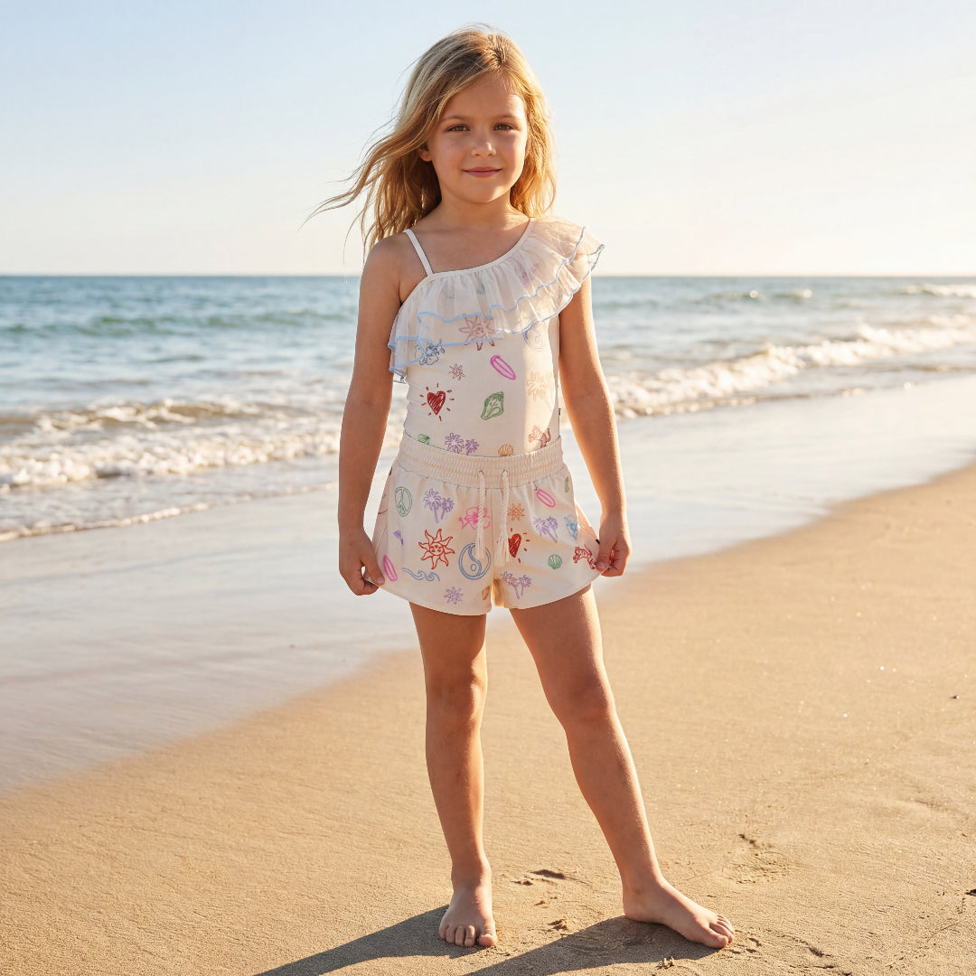 Girls Doodles Embroidered Swimsuit & Trunks Set