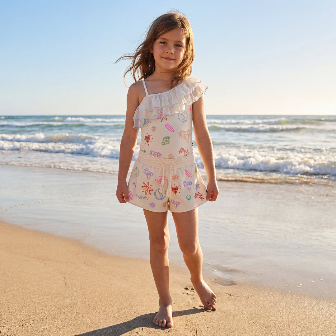 Girls Doodles Embroidered Swimsuit & Trunks Set
