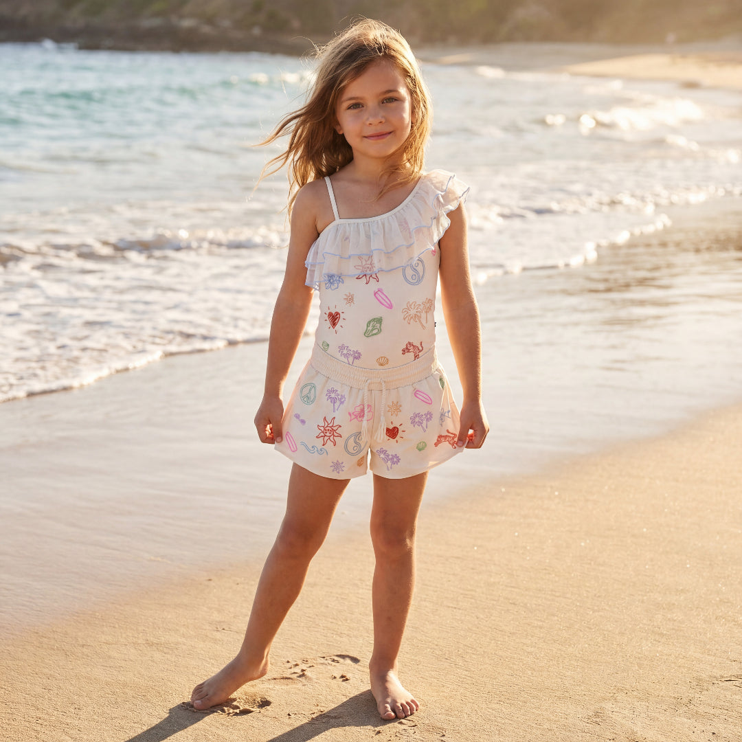 Girls Doodles Embroidered Swimsuit & Trunks Set