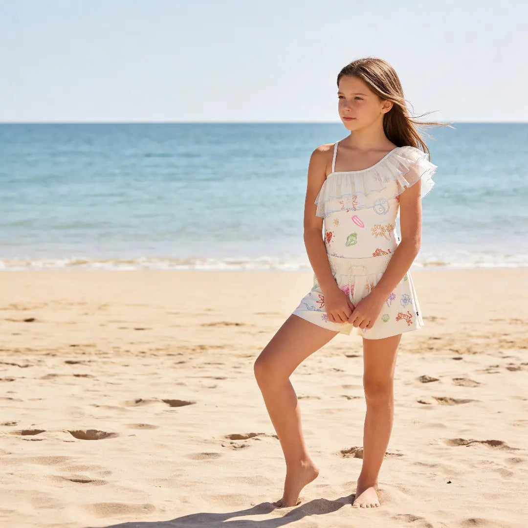 Girls Doodles Embroidered Swimsuit & Trunks Set Molo