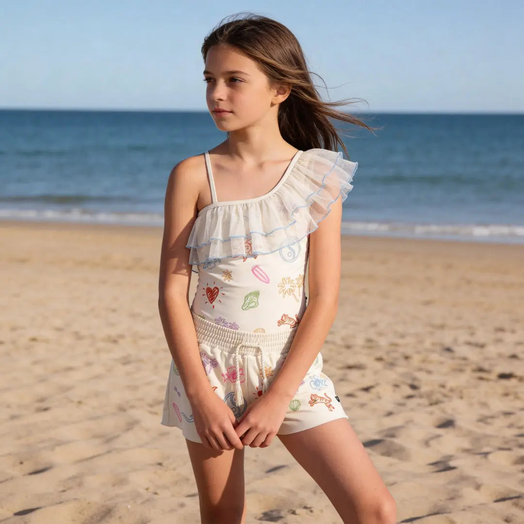 Girls Doodles Embroidered Swimsuit & Trunks Set Molo
