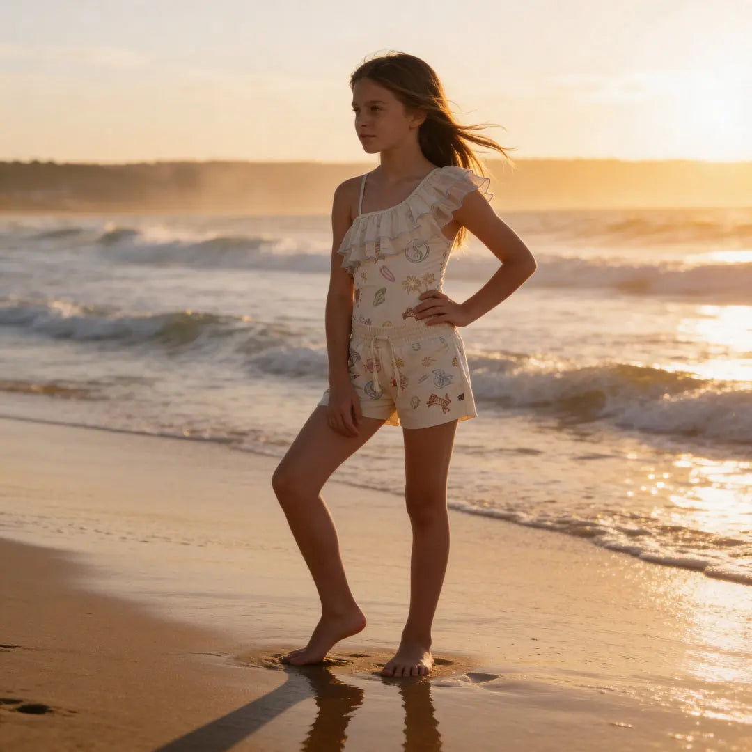 Girls Doodles Embroidered Swimsuit & Trunks Set Molo