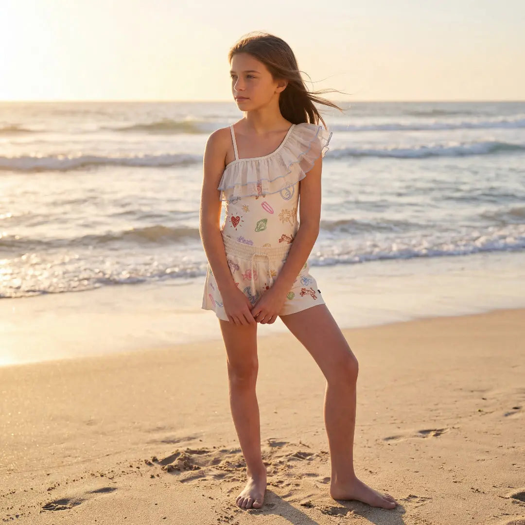 Girls Doodles Embroidered Swimsuit & Trunks Set Molo