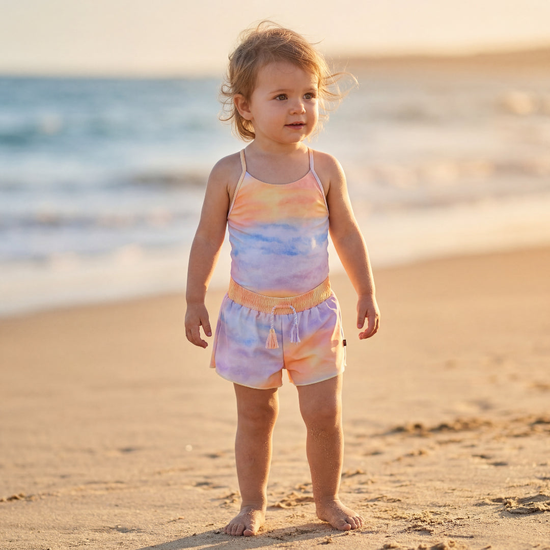 Girls Sunset Cloud Swimsuit & Trunks Set