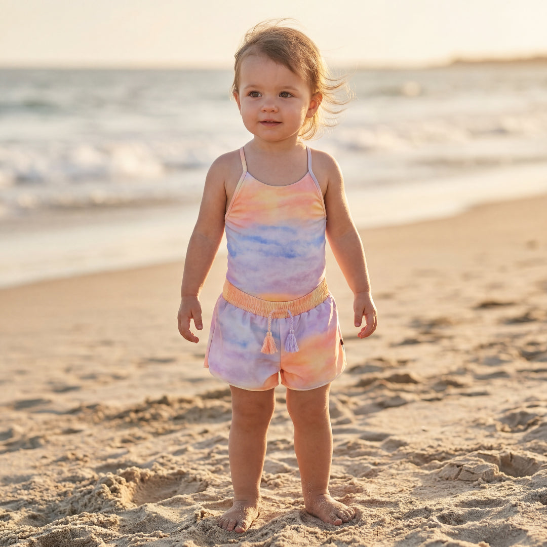 Girls Sunset Cloud Swimsuit & Trunks Set