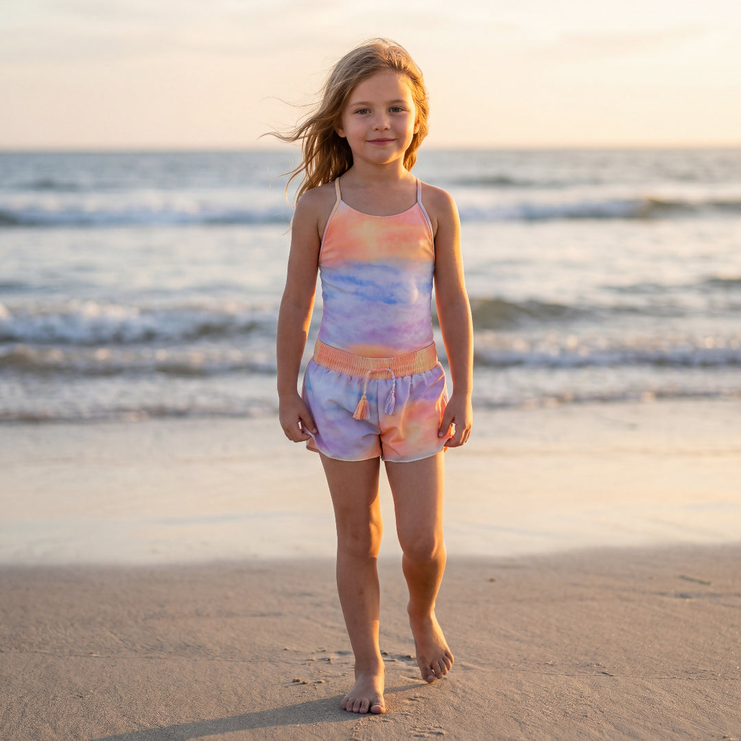 Girls Sunset Cloud Swimsuit & Trunks Set
