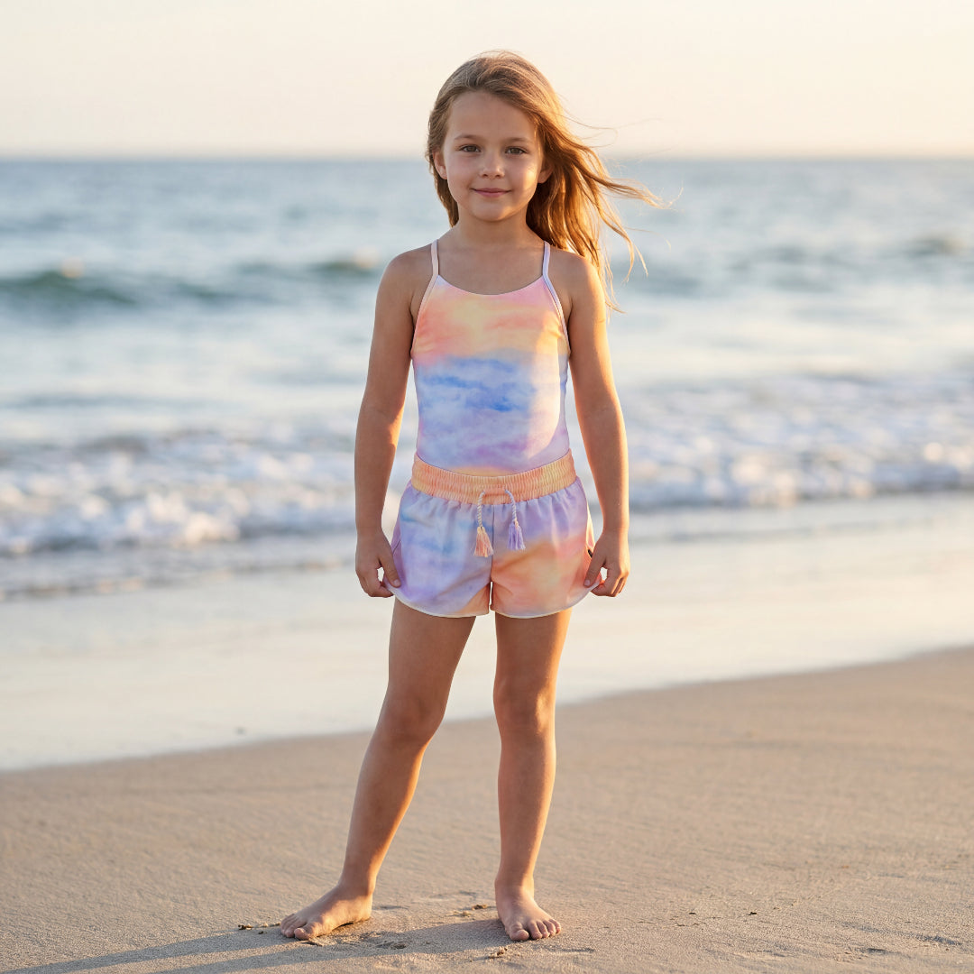 Girls Sunset Cloud Swimsuit & Trunks Set