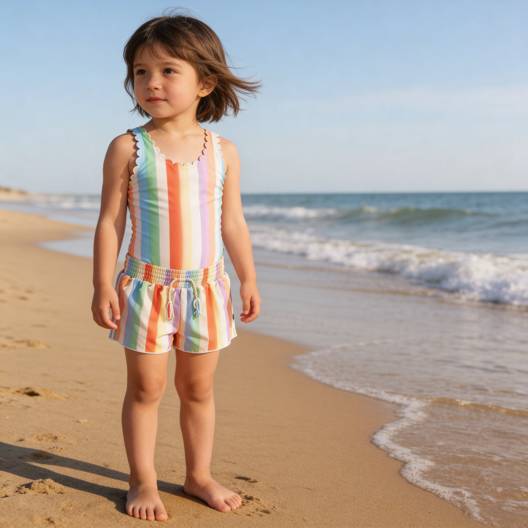 Girls Sunset Stripe Swimsuit & Trunks Set