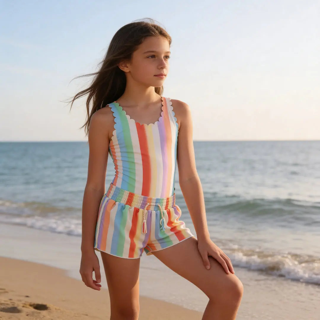 Girls Sunset Stripe Swimsuit & Trunks Set Molo