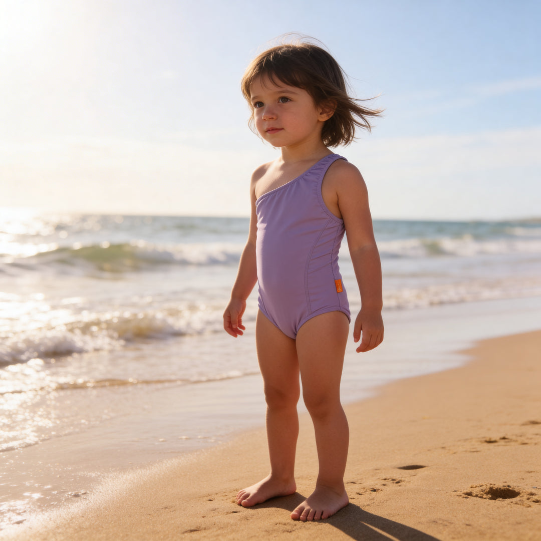 Girls One-Shoulder Purple Glo Swimsuit