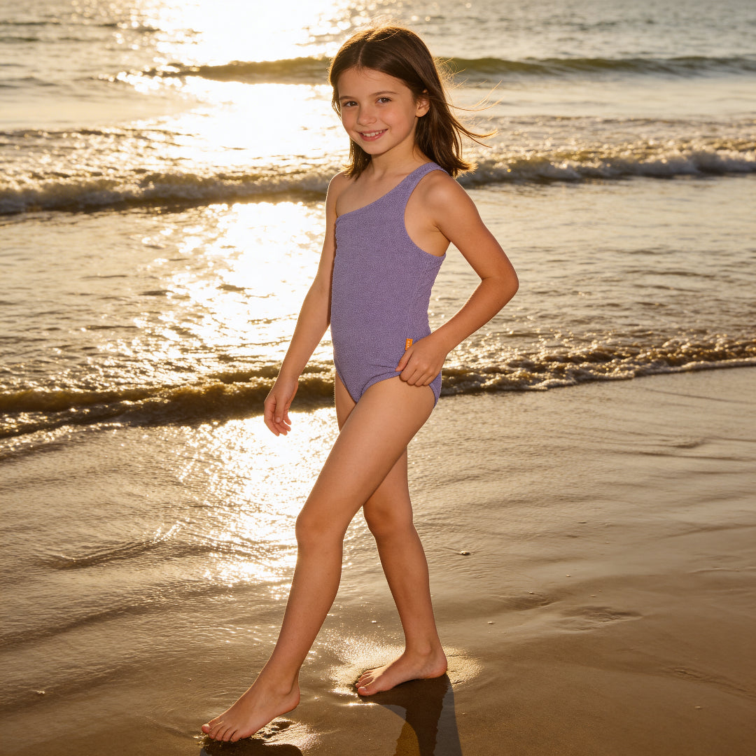 Girls One-Shoulder Purple Glo Swimsuit