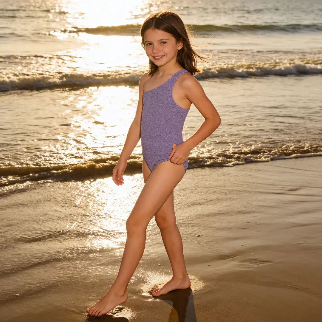 Girls One-Shoulder Purple Glo Swimsuit Molo