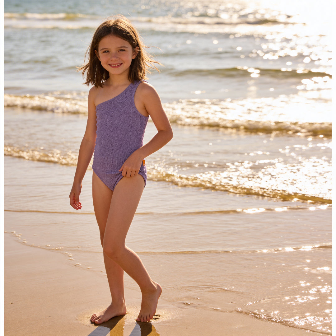 Girls One-Shoulder Purple Glo Swimsuit