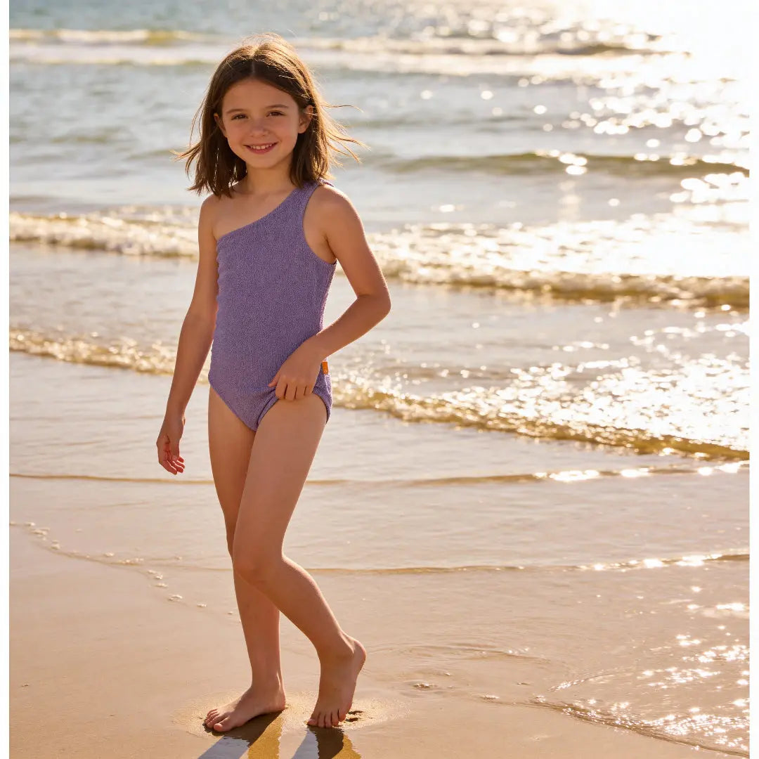 Girls One-Shoulder Purple Glo Swimsuit Molo