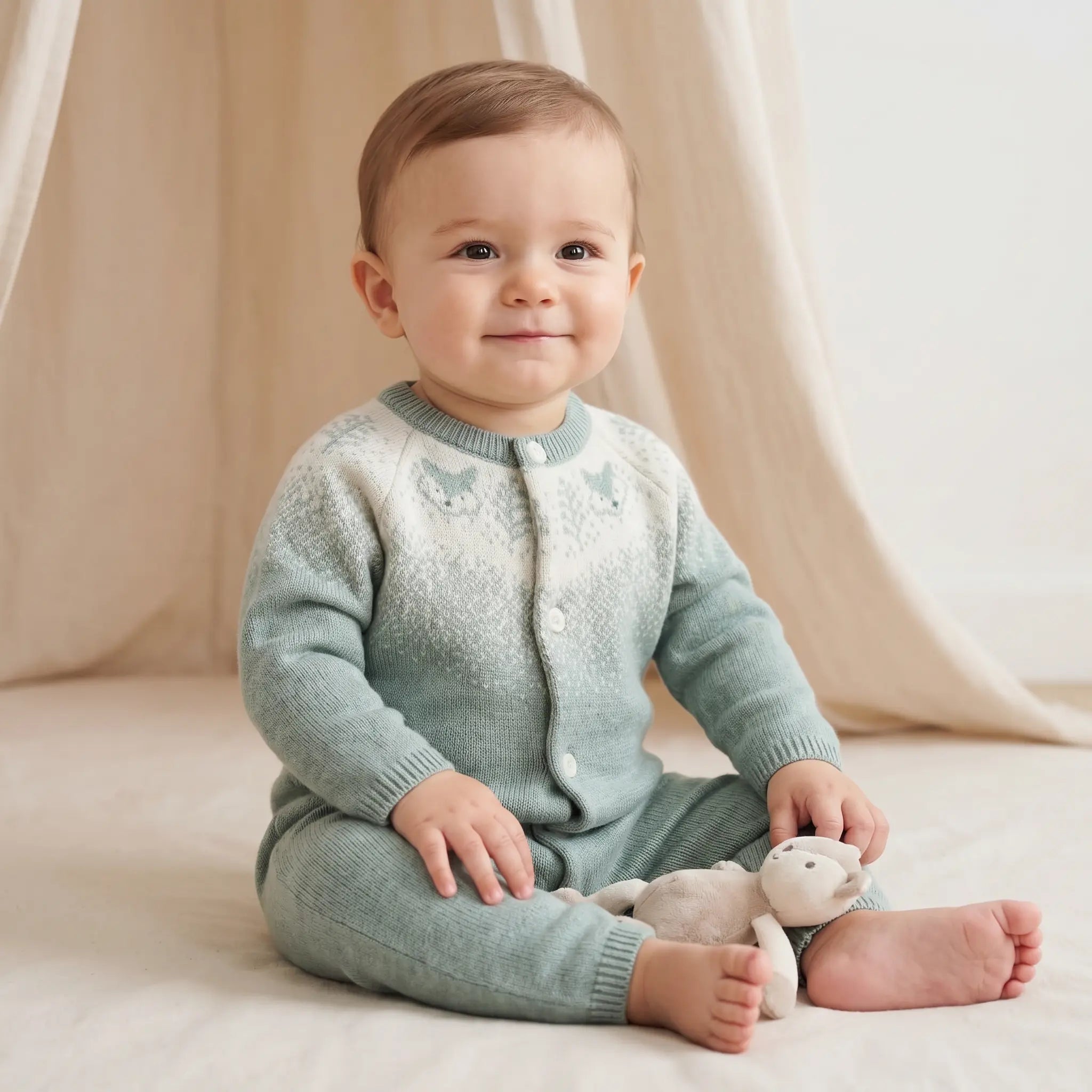 Wool Cashmere Onesie - Jade Green TARTINE ET CHOCOLAT