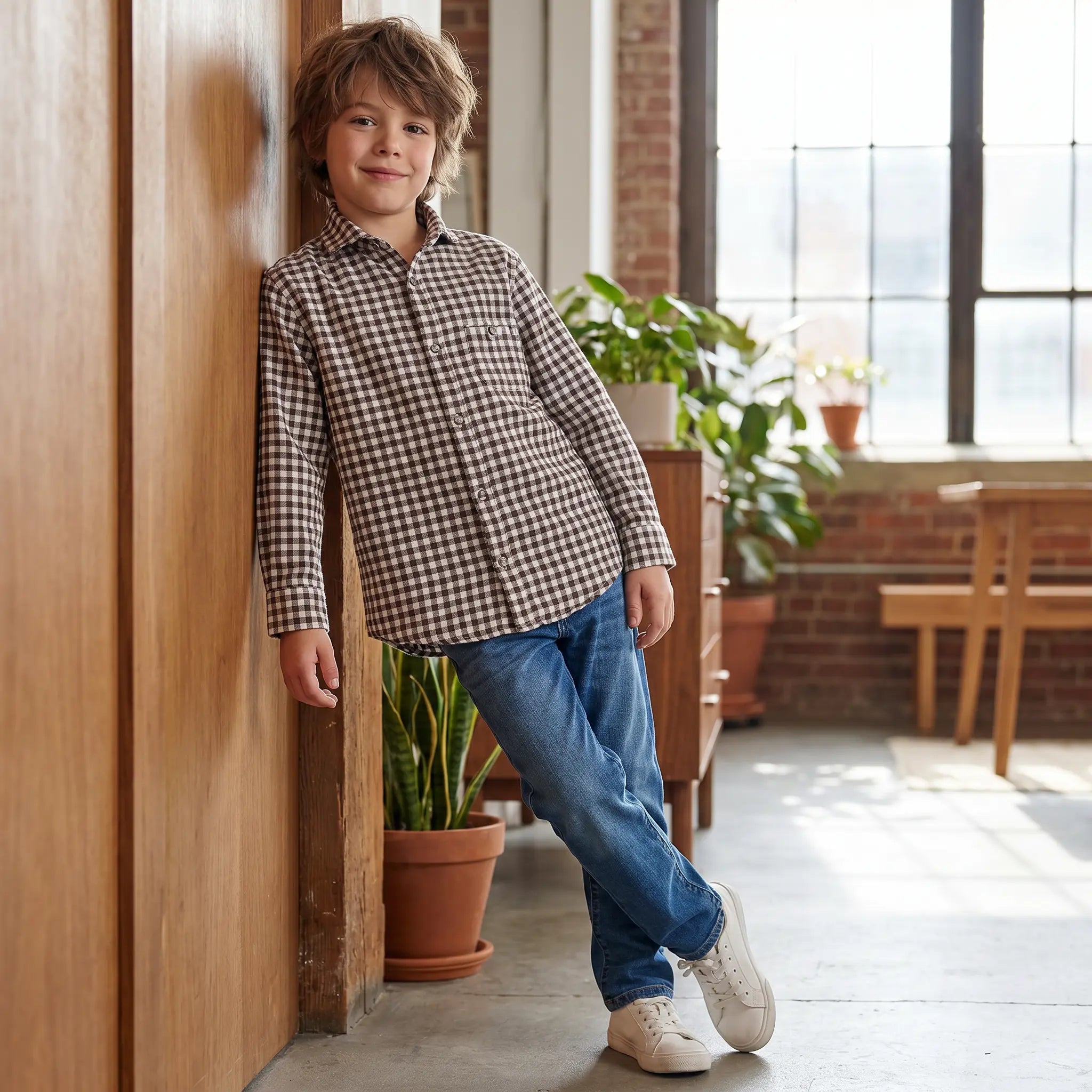 Boy L/s French Collar Shirt - White & Red NUPKEET
