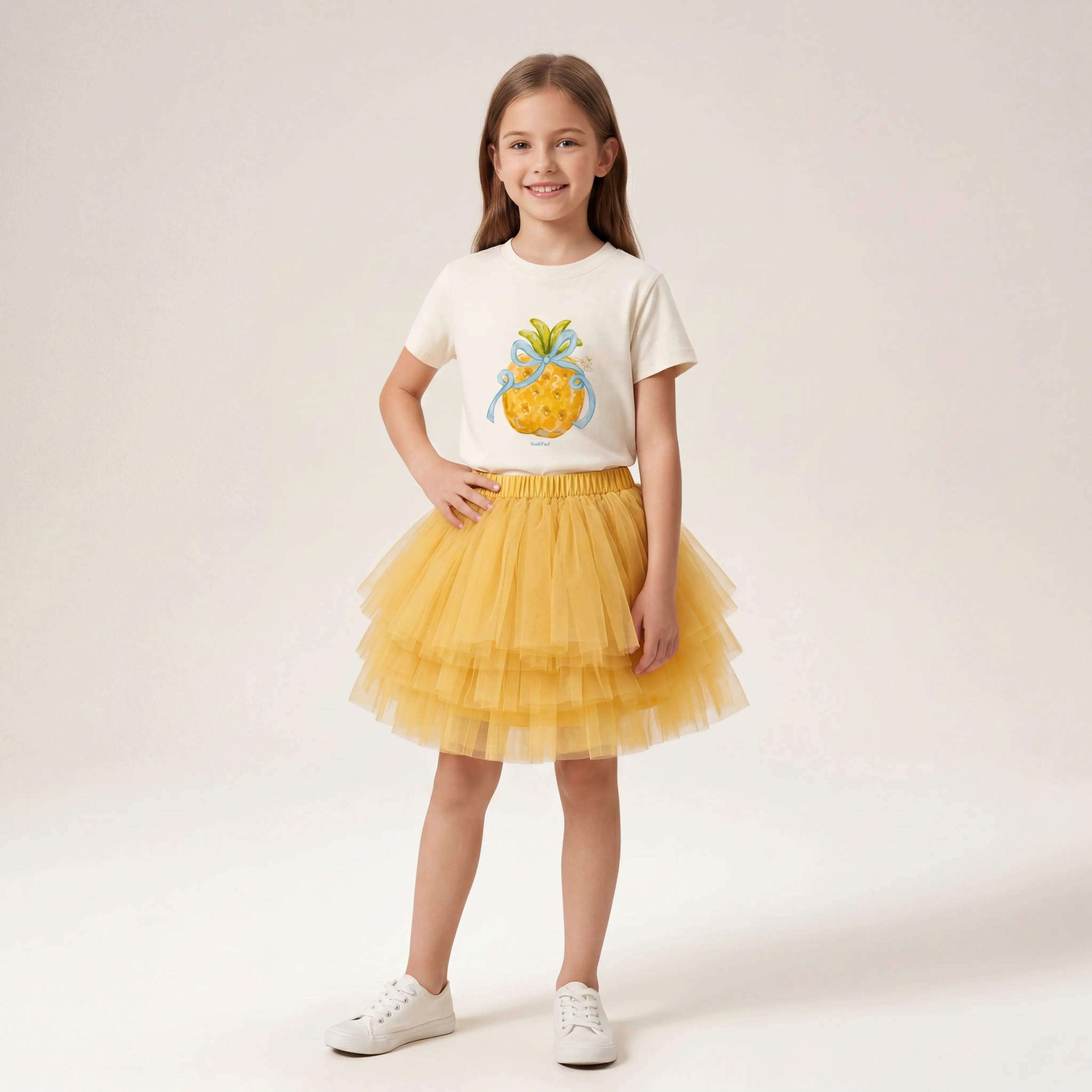 Girls White Pineapple Graphic T-Shirt Sol Vera