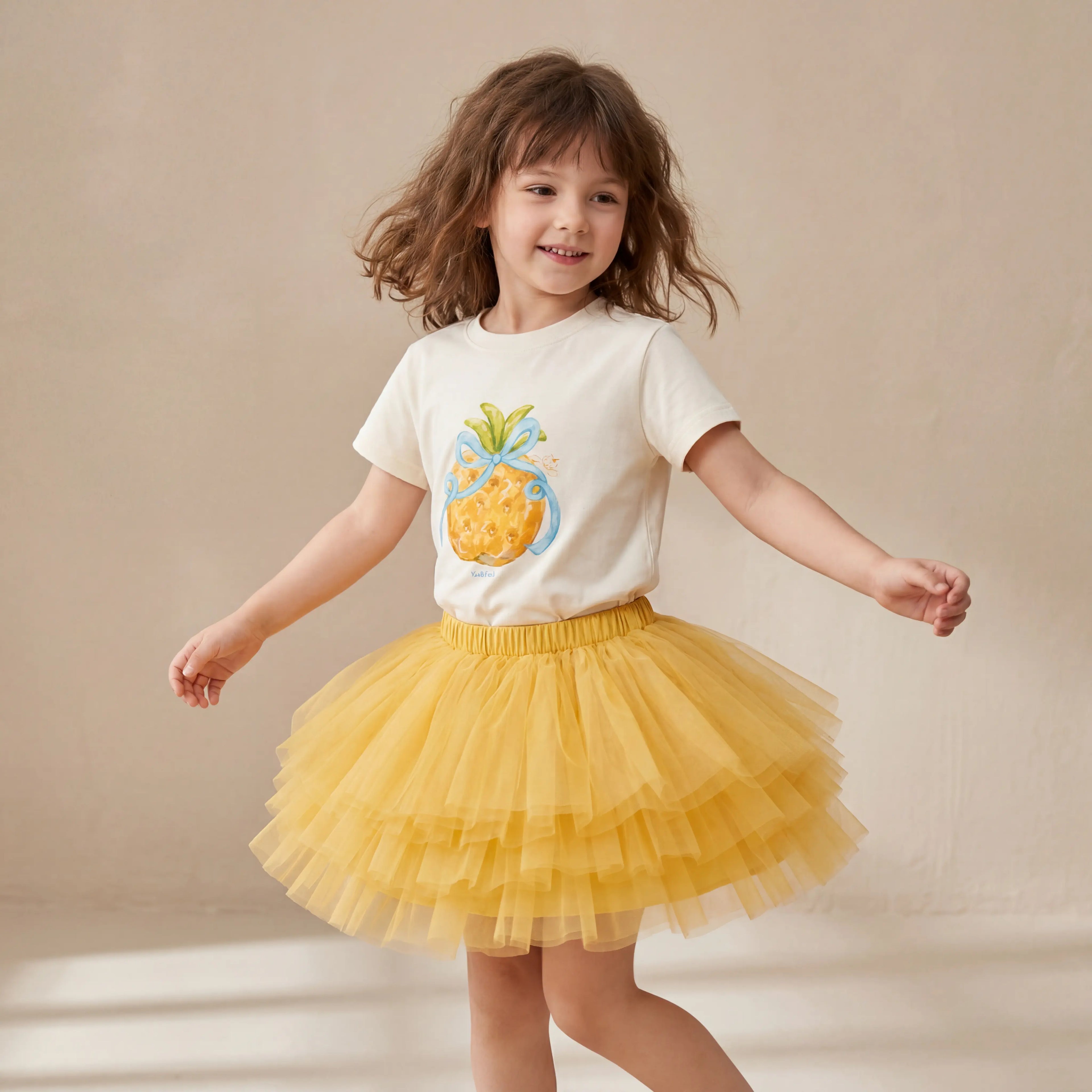 Girls Pineapple T-Shirt & Yellow Tulle Skirt Set Sol Vera