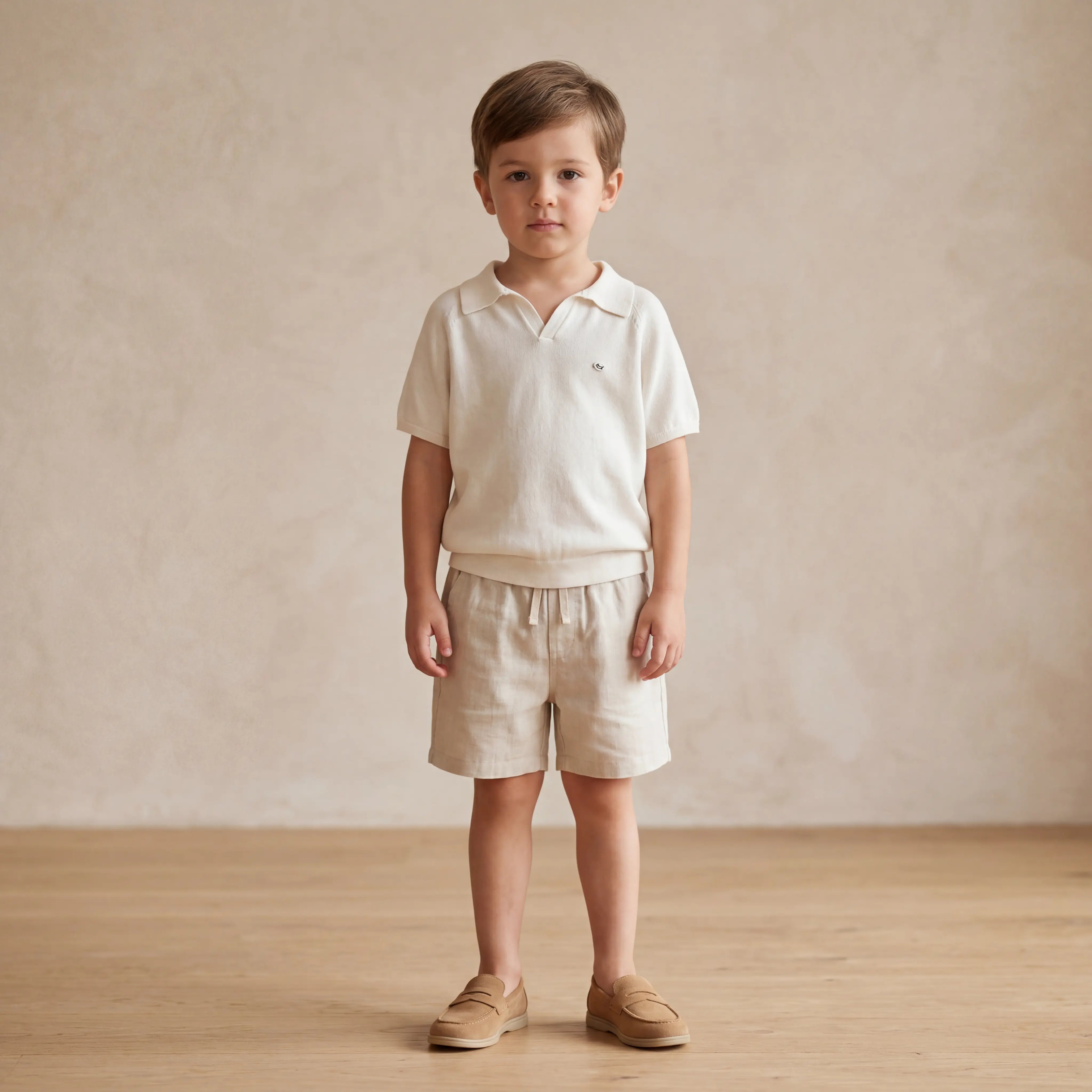 Boys White Knit Polo Shirt Sol Vera