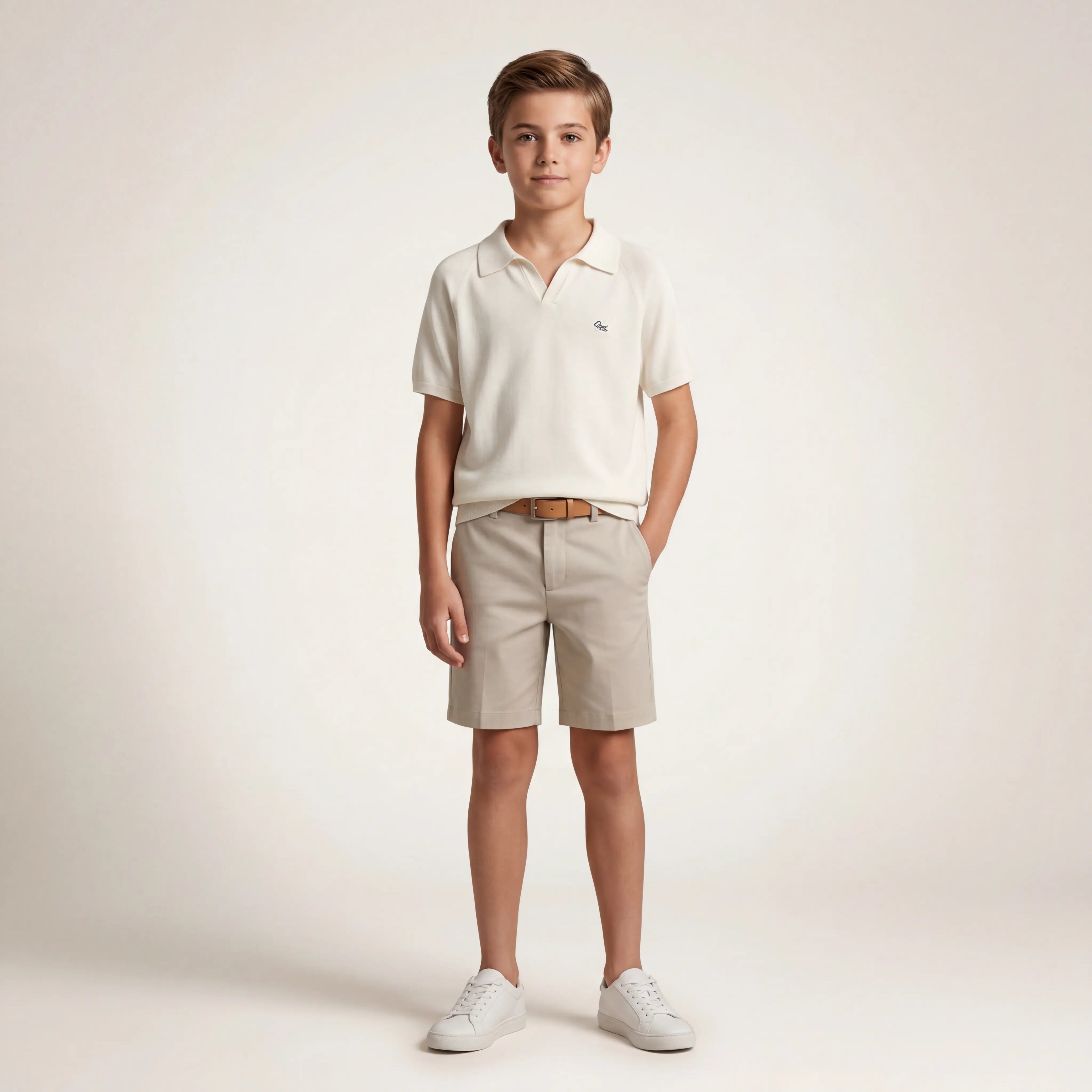 Boys White Knit Polo Shirt Sol Vera