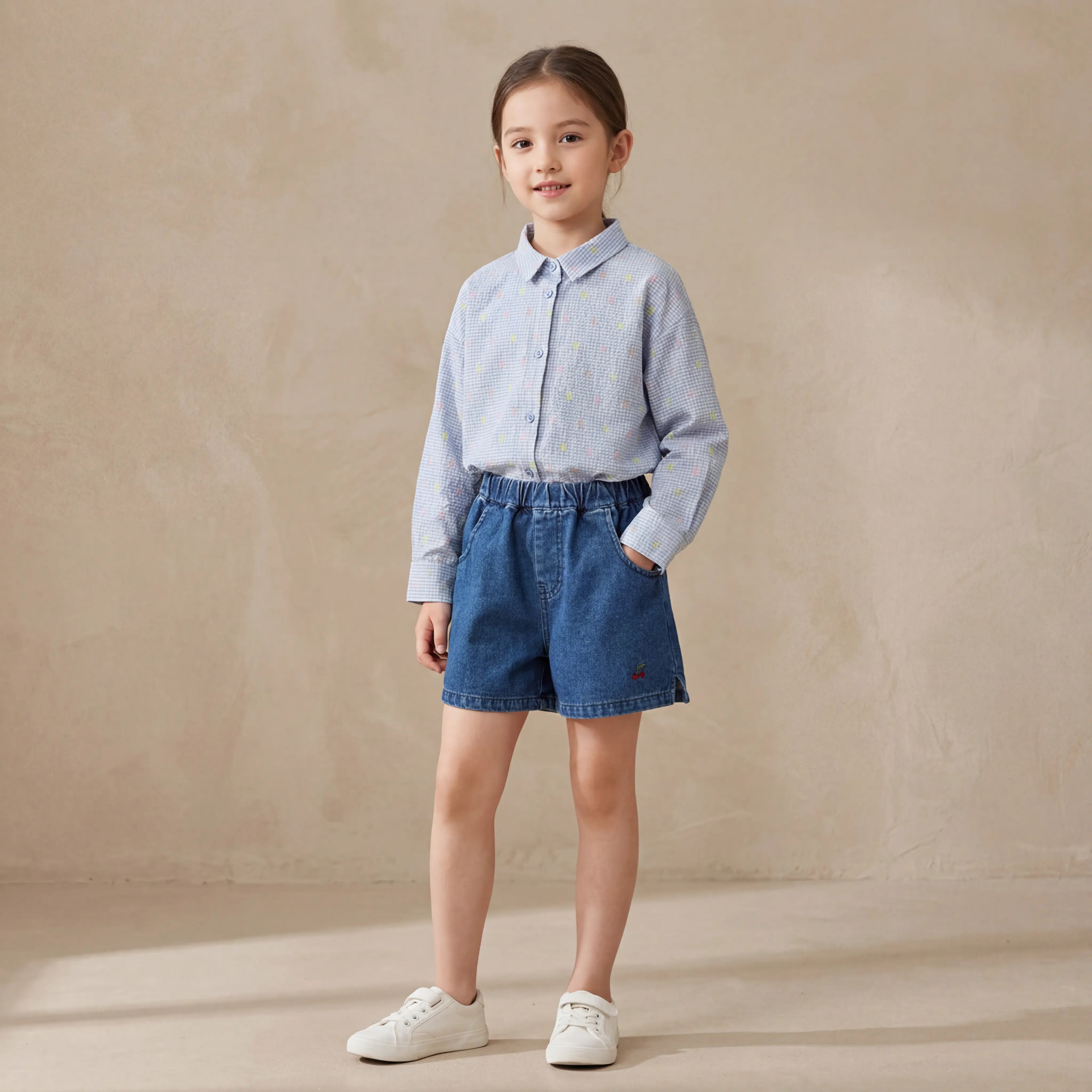 Girls Blue Shirt & Denim Shorts Set Sol Vera