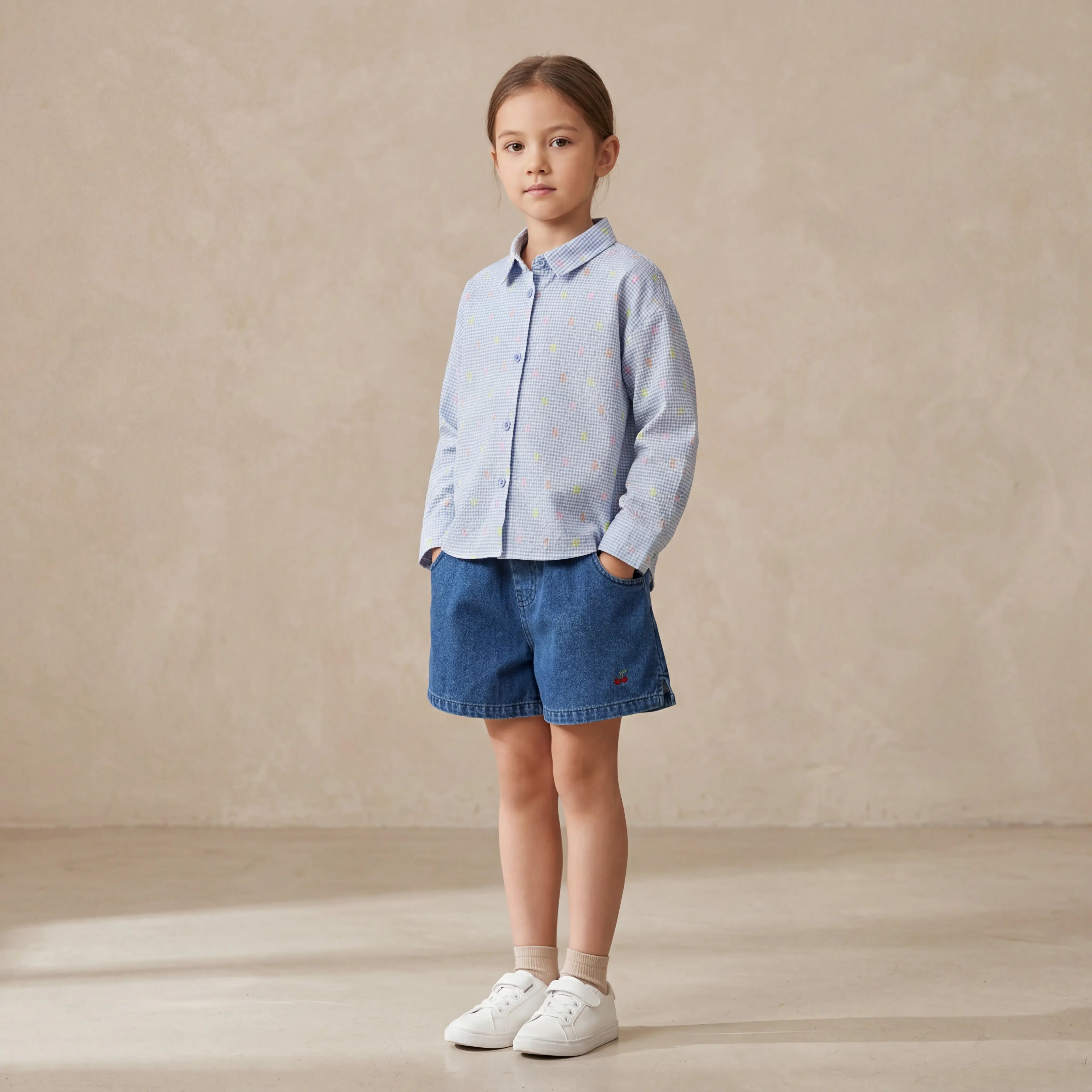 Girls Blue Shirt & Denim Shorts Set Sol Vera