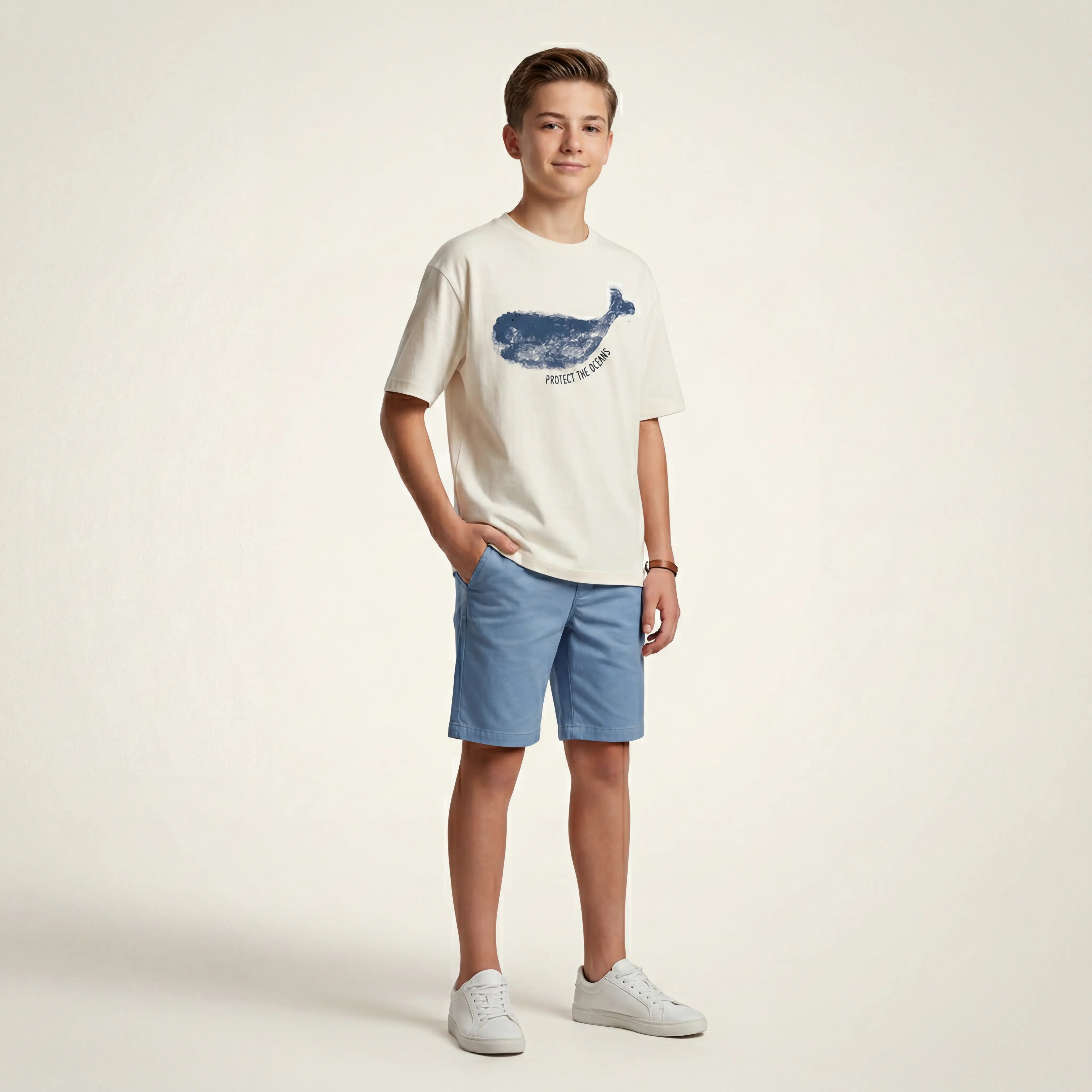 Boys White Whale Graphic T-Shirt Sol Vera