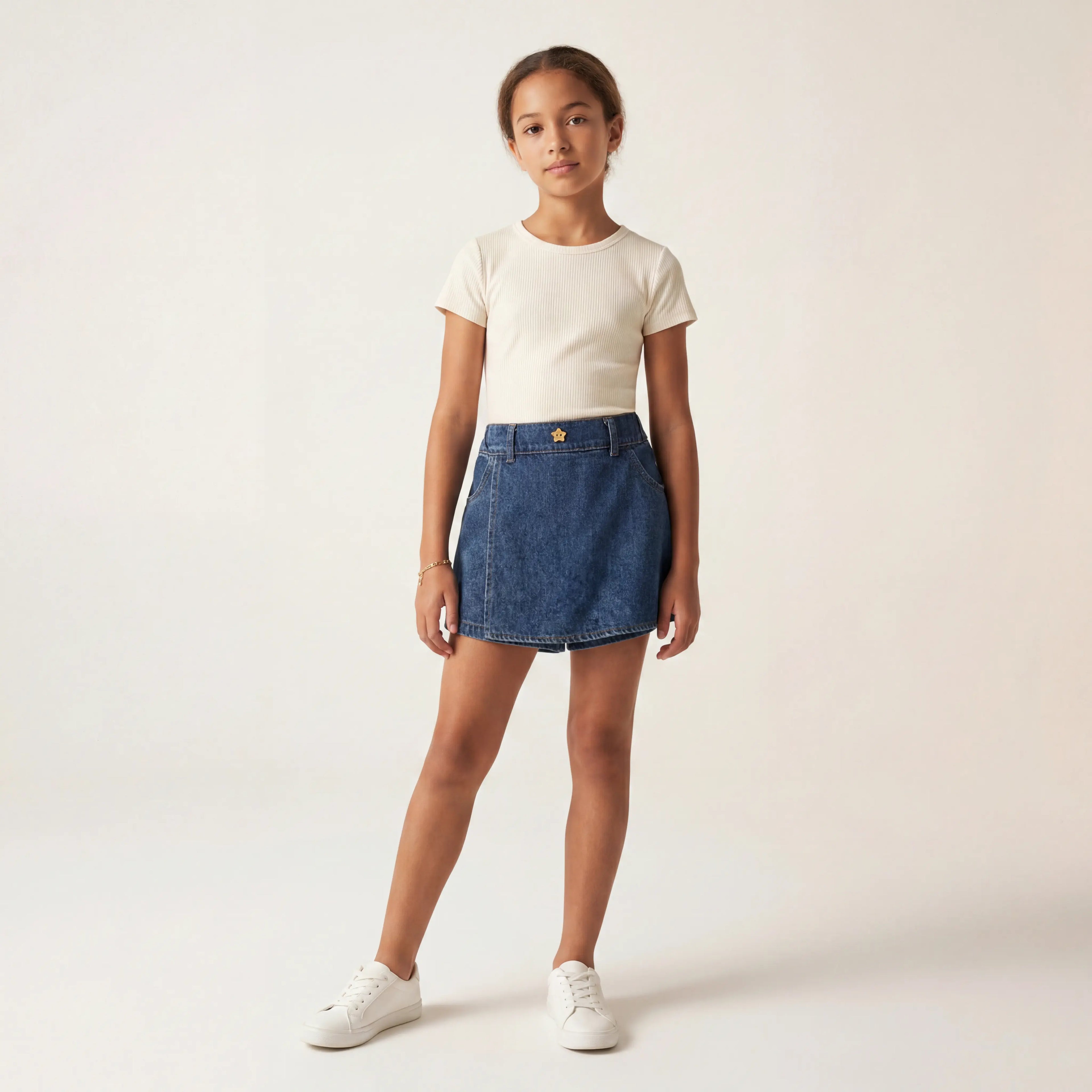 Girls Blue Denim Skirt with Built-In Shorts Sol Vera