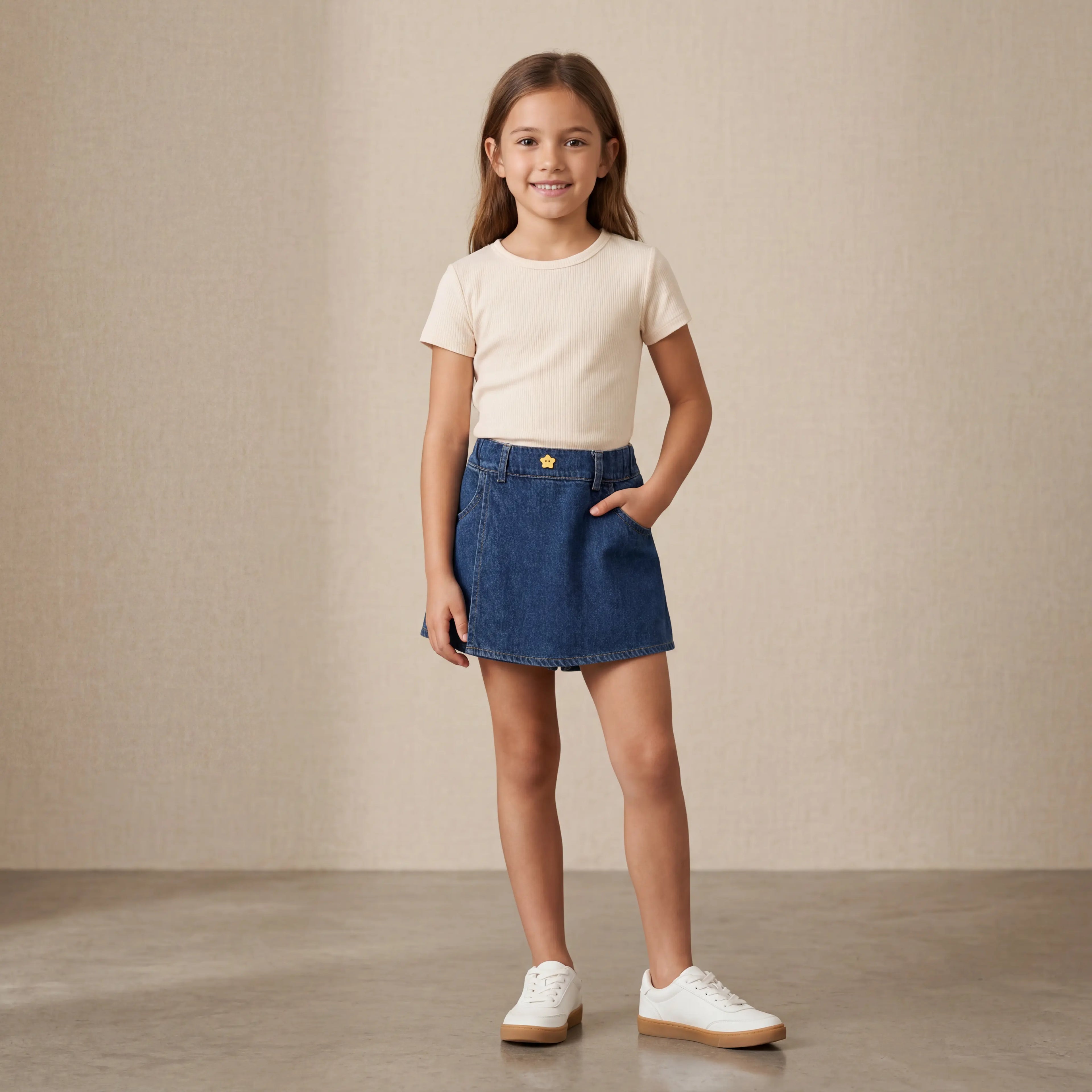 Girls Blue Denim Skirt with Built-In Shorts Sol Vera