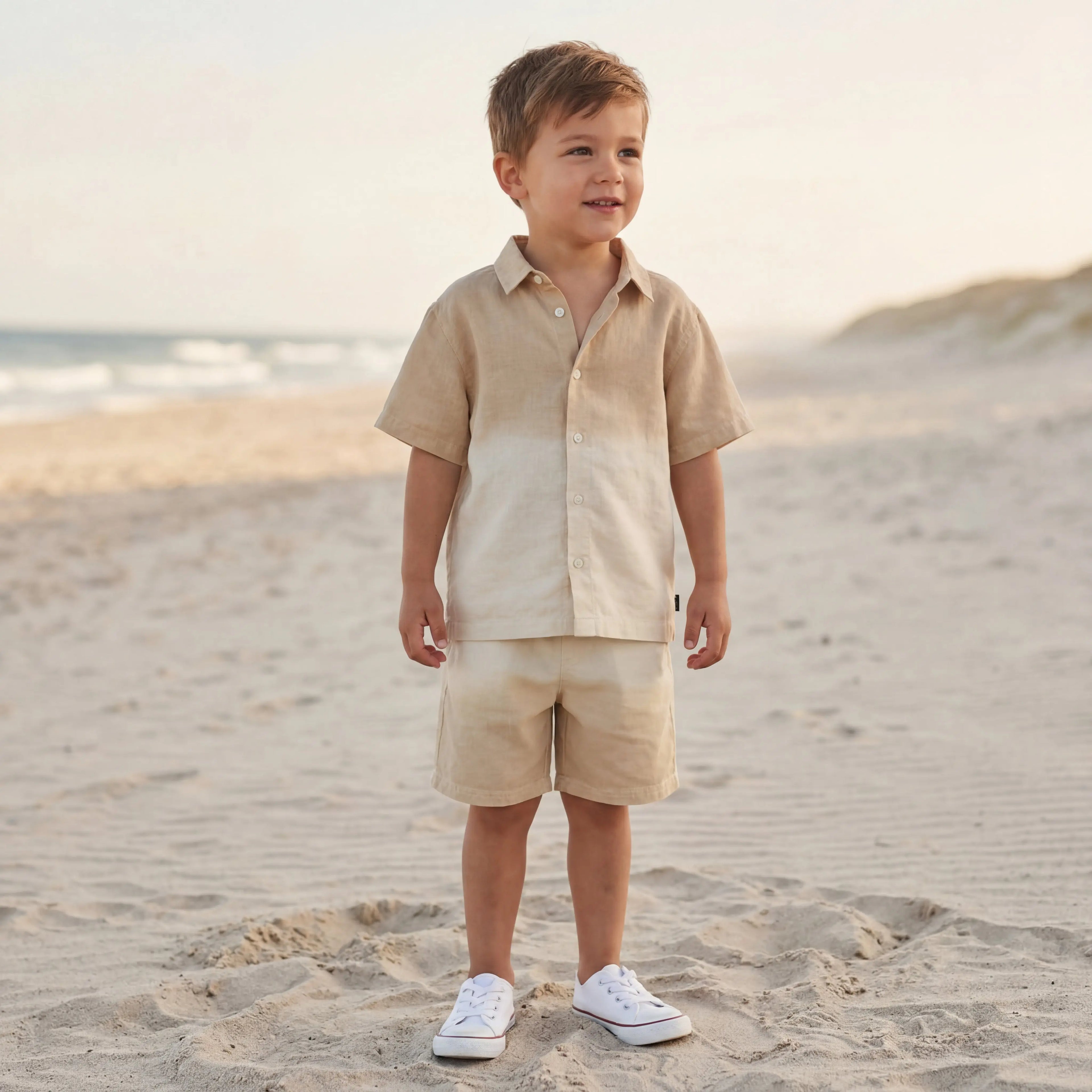 Boys Desert Sand Linen Blend Shirt & Shorts Set Molo