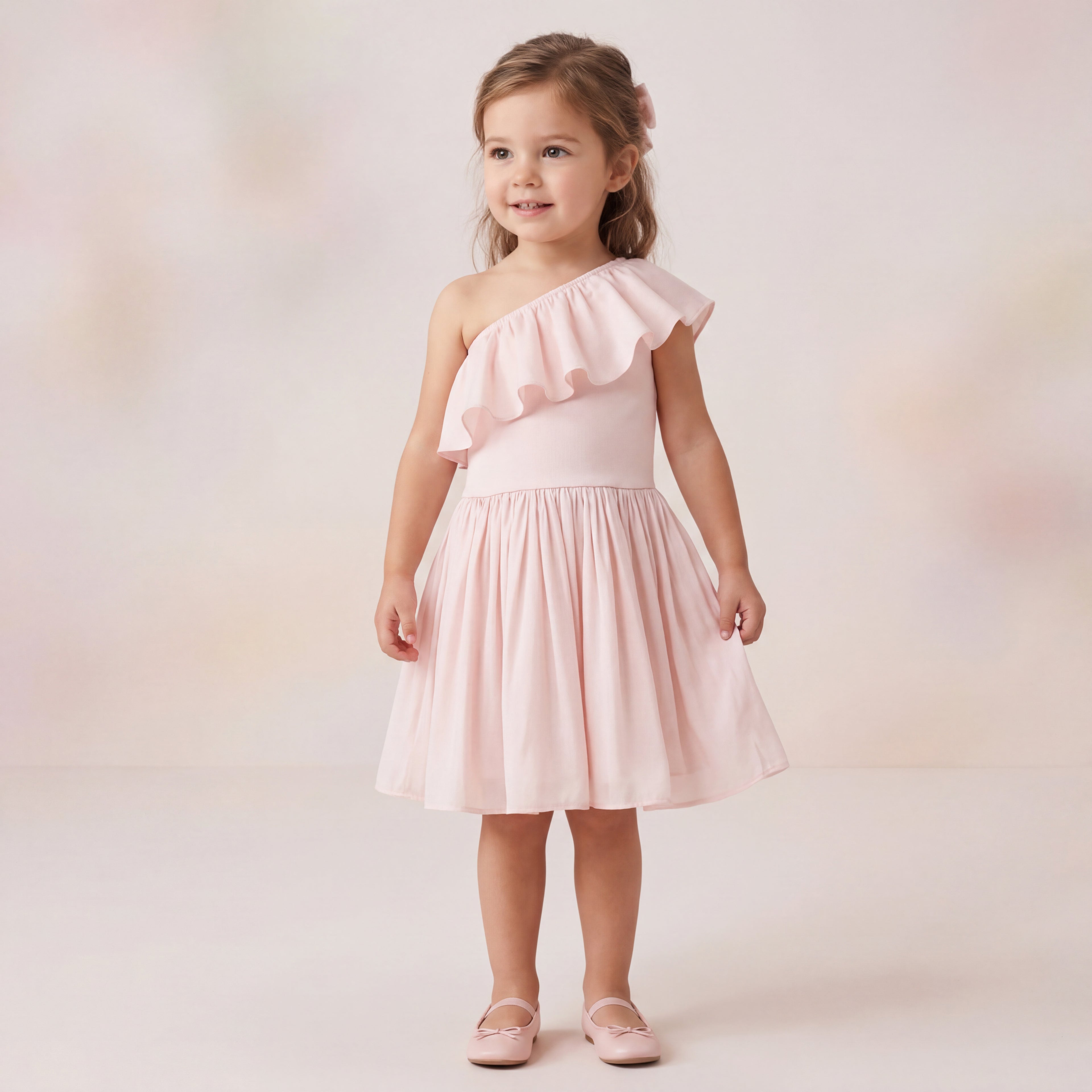 Girls Cloud Pink One-Shoulder Dress