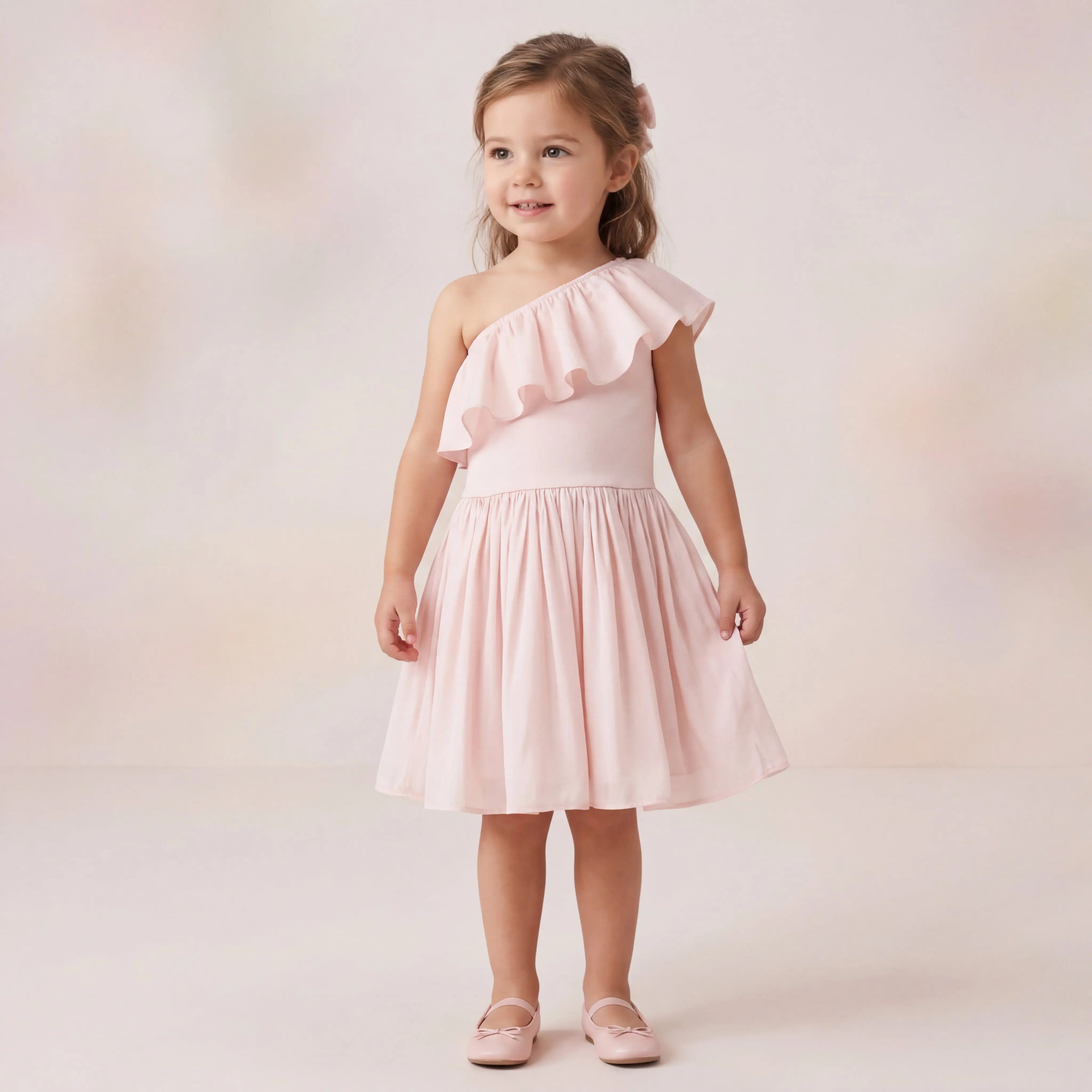 Girls Cloud Pink One-Shoulder Dress Molo