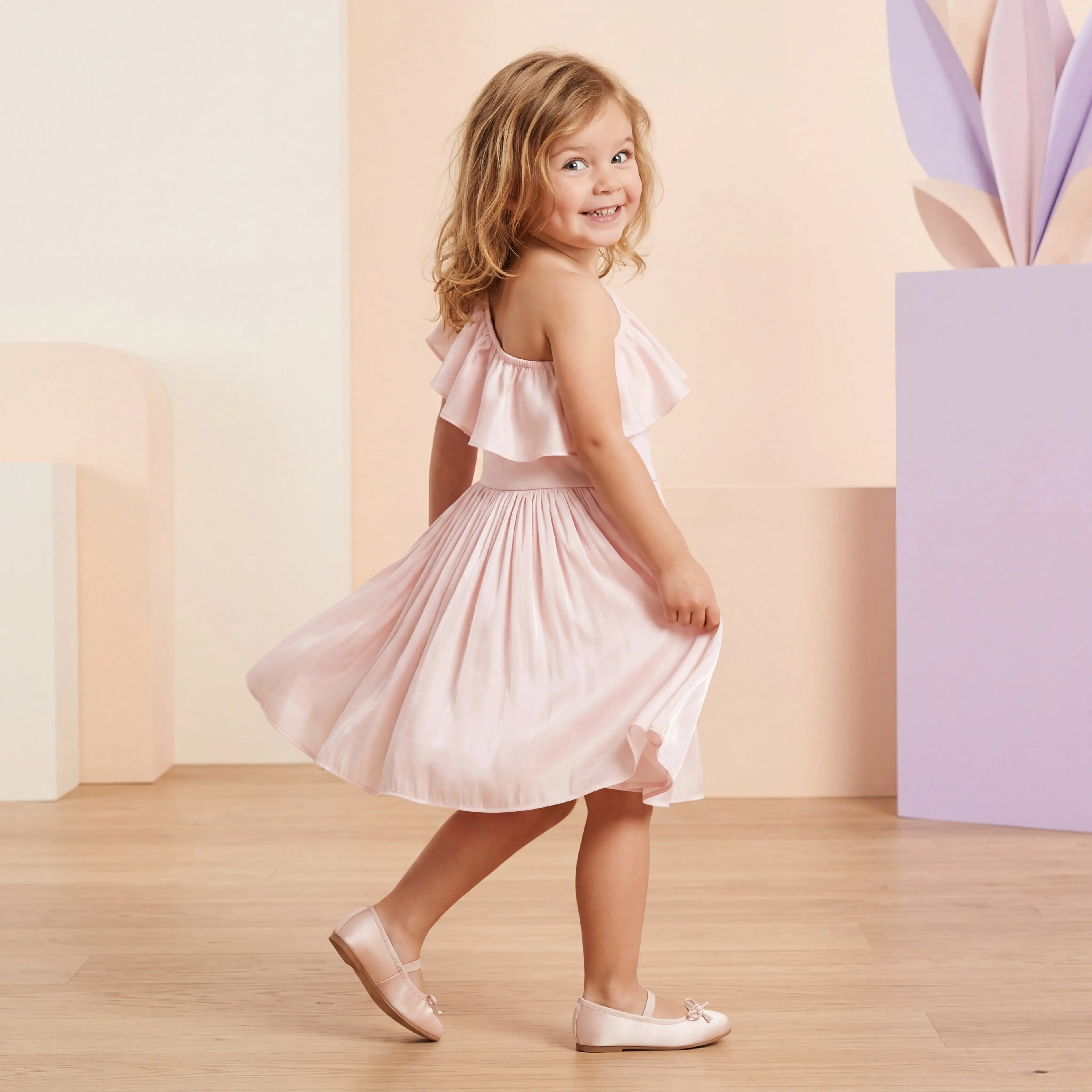 Girls Cloud Pink One-Shoulder Dress Molo