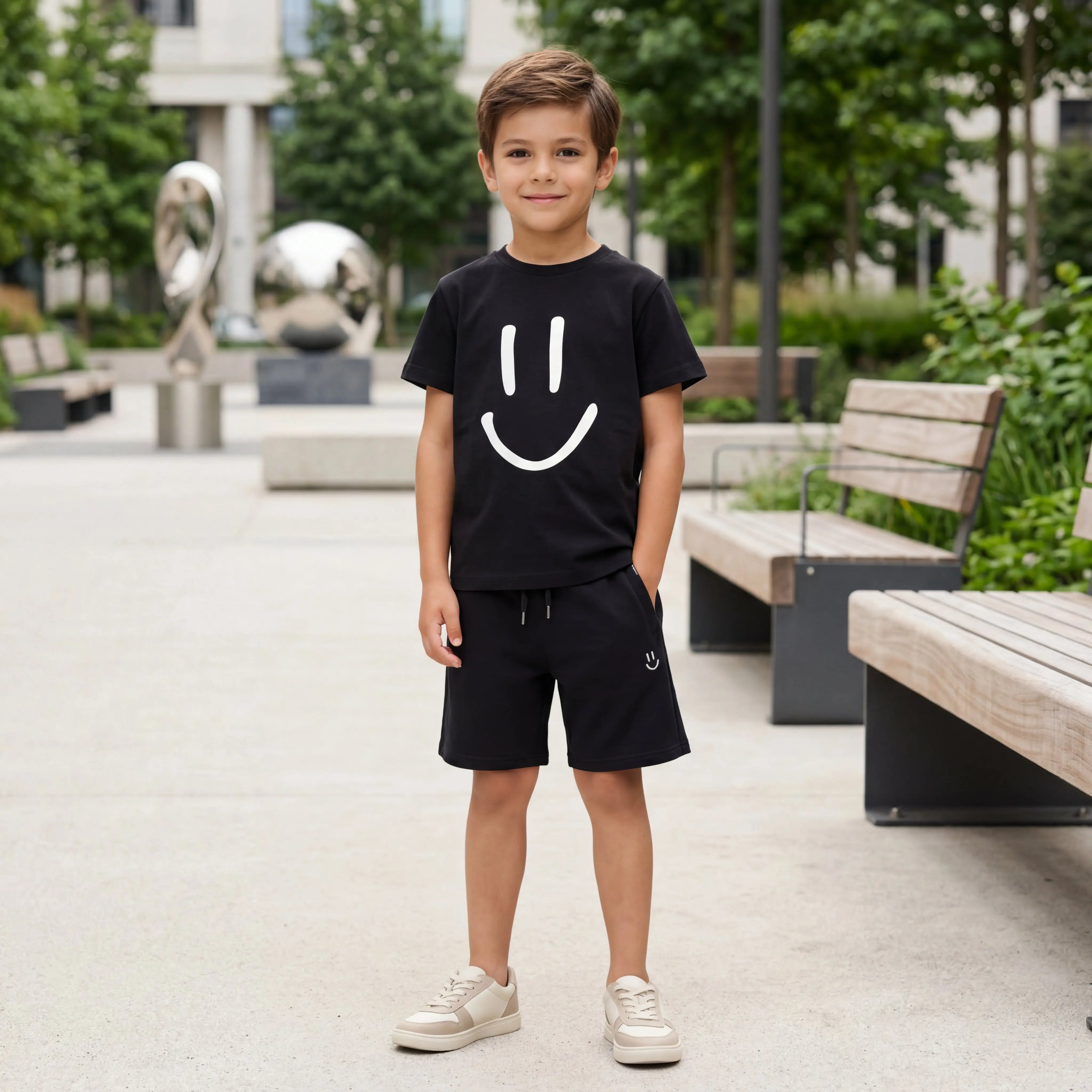 Boys Black Organic Cotton T-Shirt & Shorts Set Molo