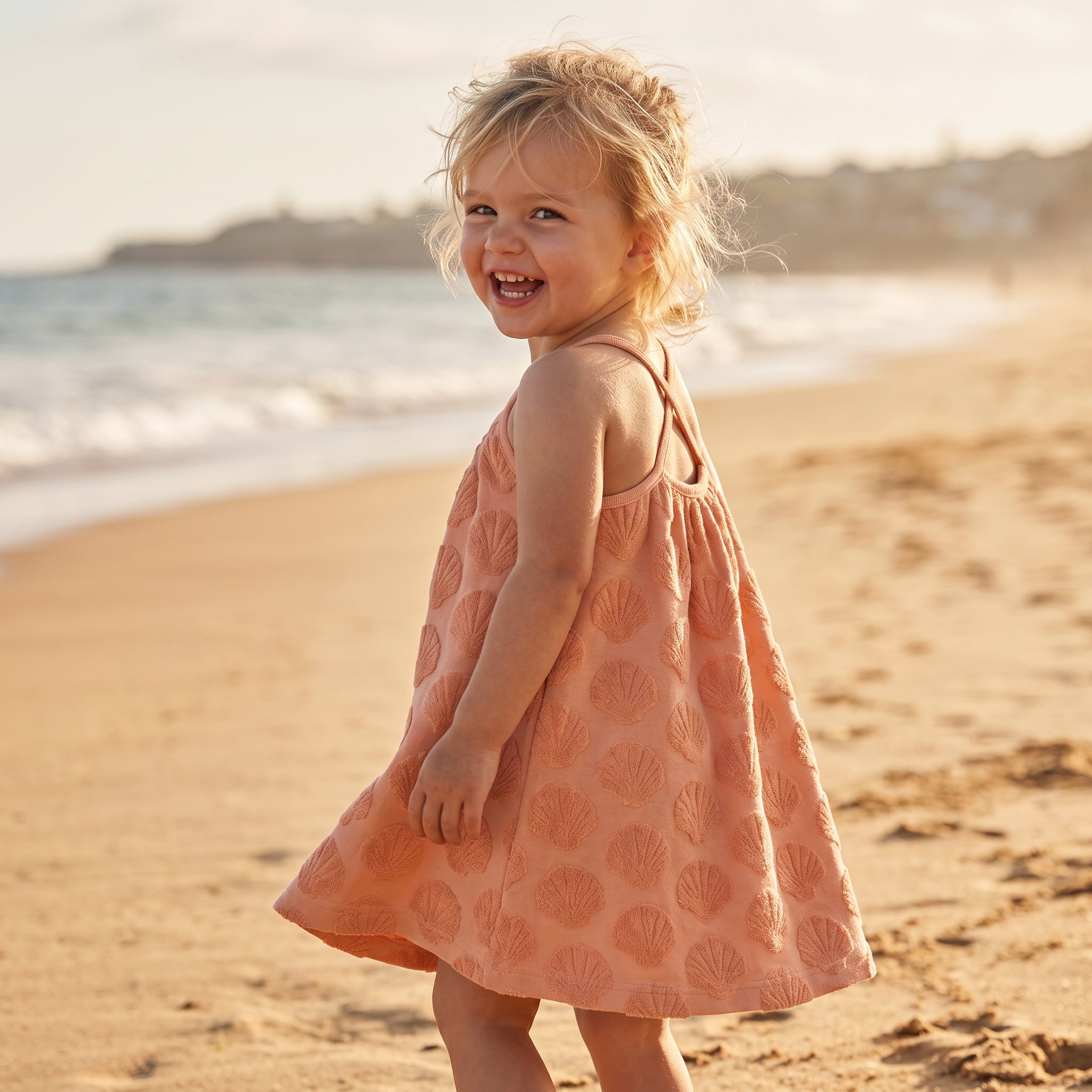 Girls Shell Coral Embossed Terry Dress