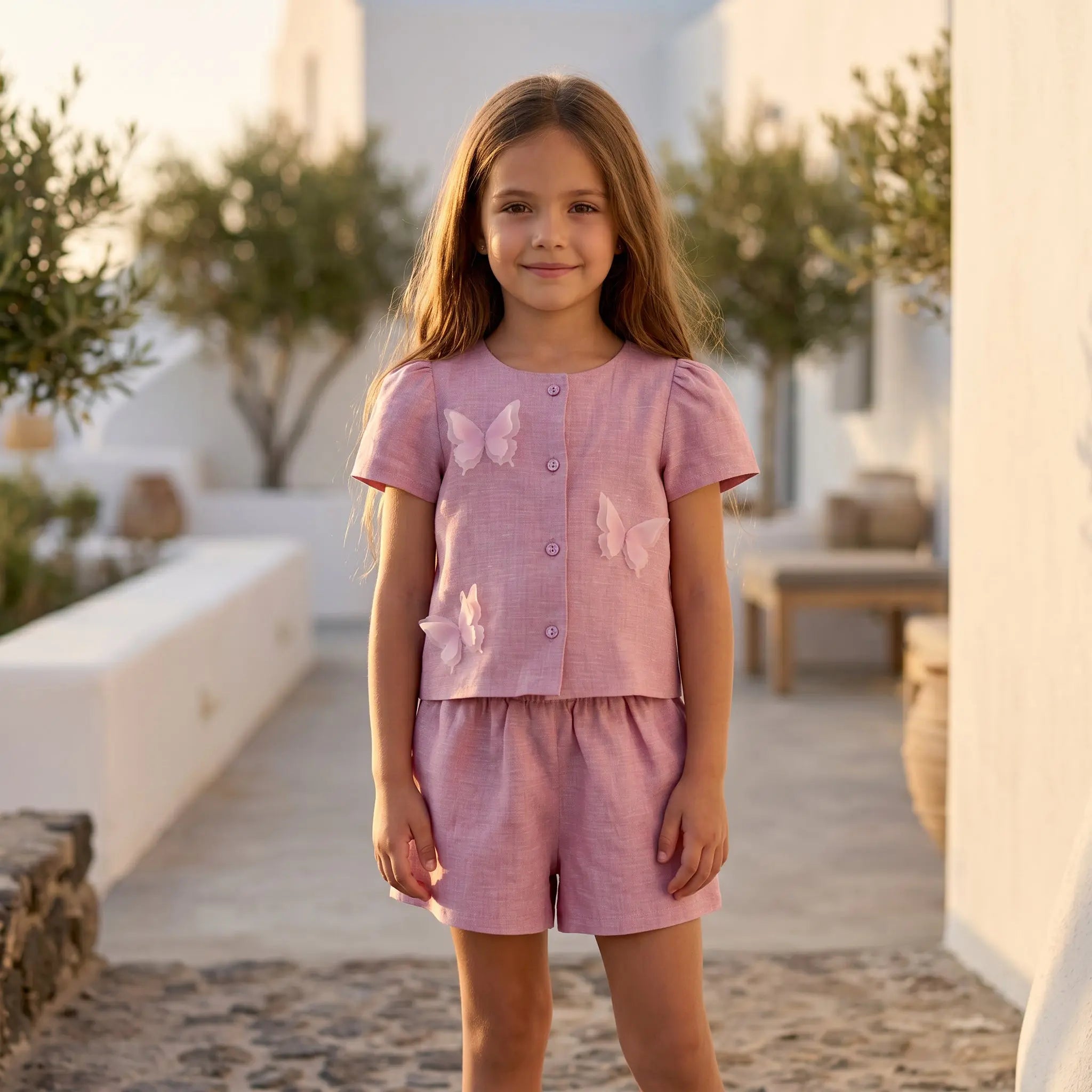 Girls Chateau Rose Linen Shirt & Bermuda Shorts Set YELL OH!