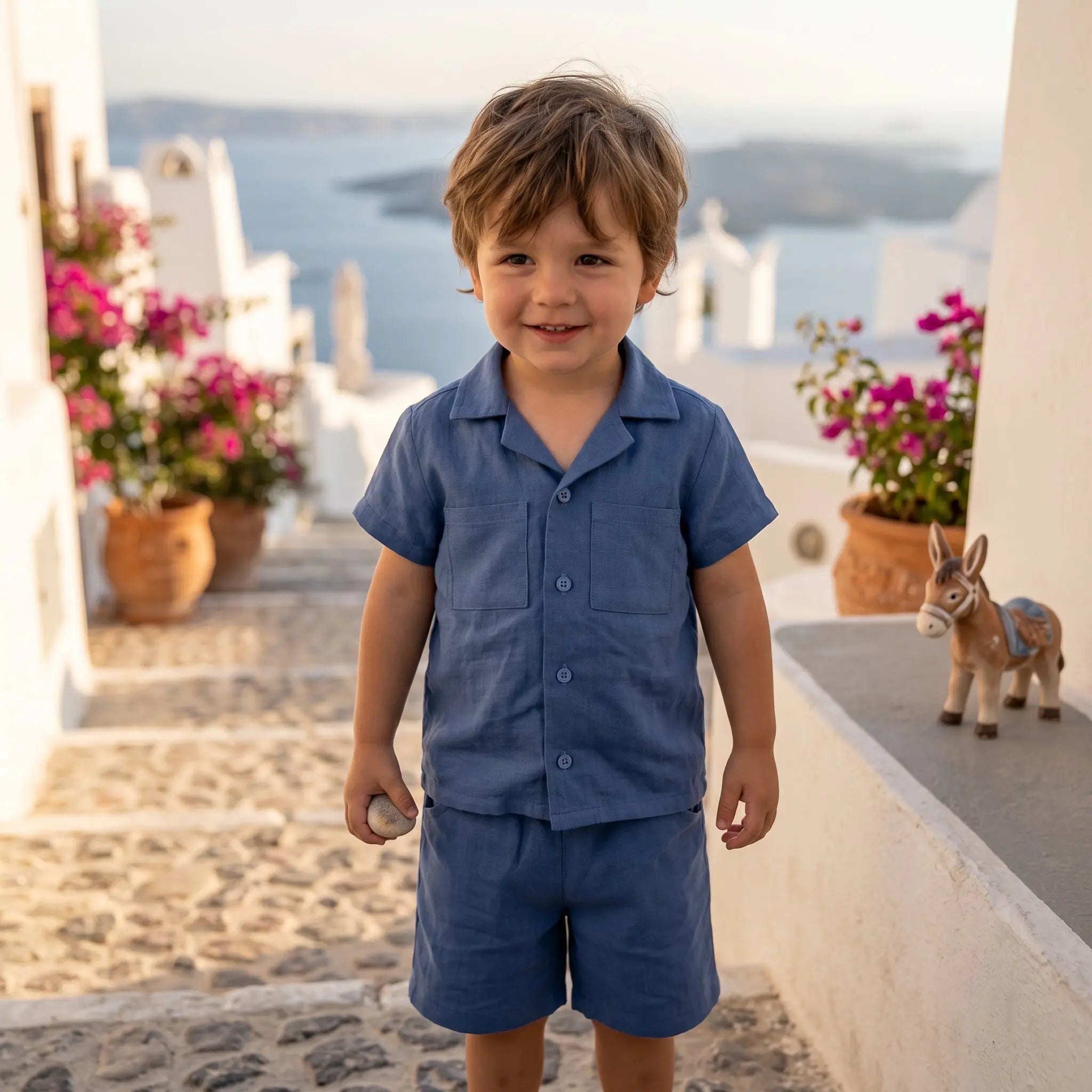 Boys Aegea Blue Linen Button-Down Shirt & Bermuda Shorts Set YELL OH!