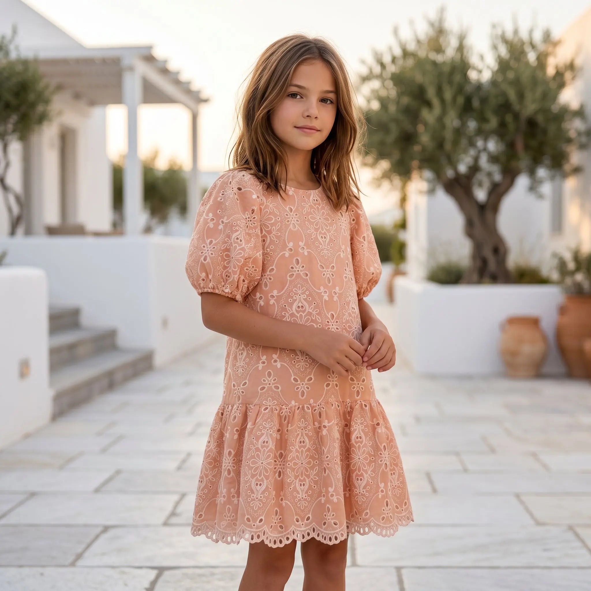 Girls Peach Blossom Embroidered Dress YELL OH!