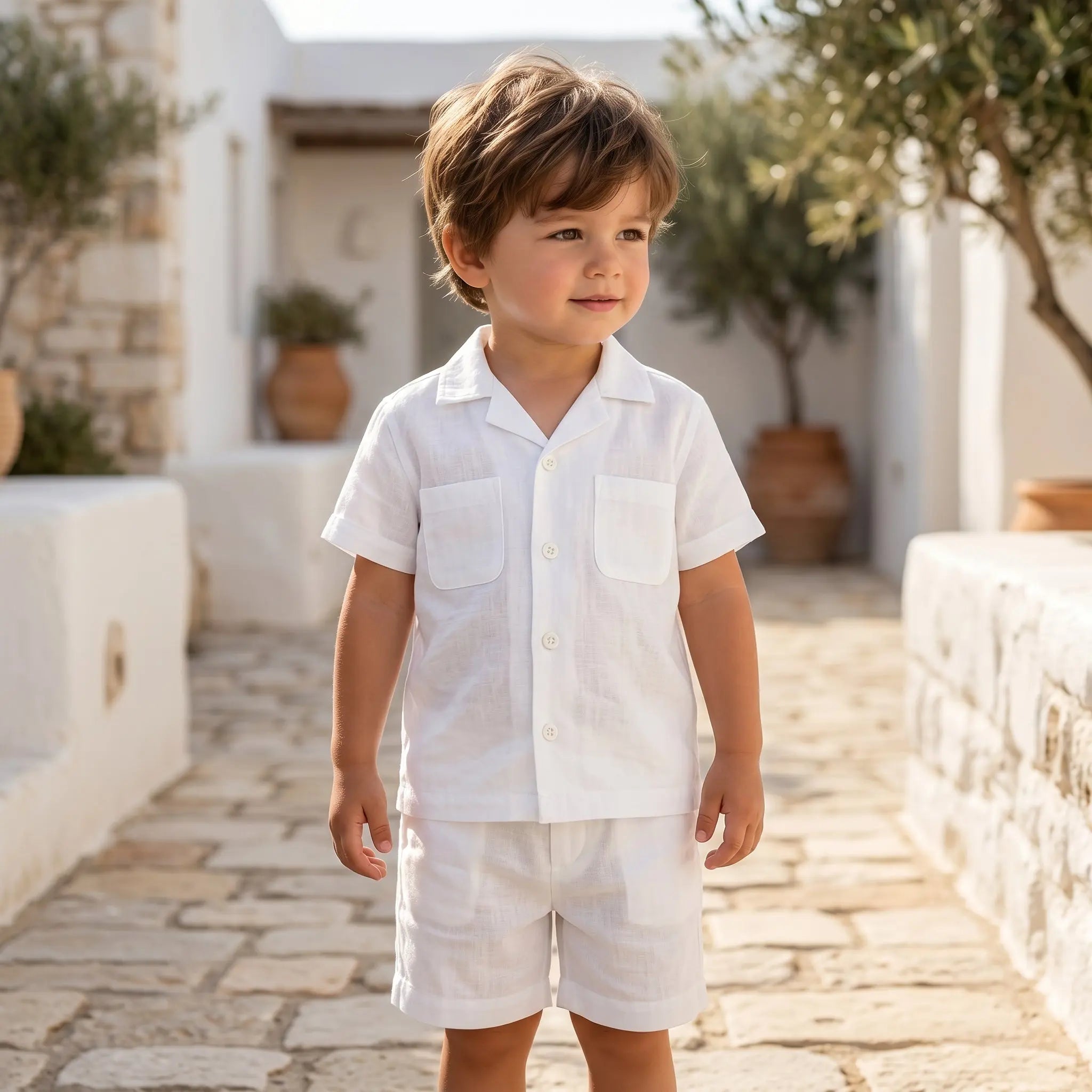 Boys White Linen Button-Down Shirt & Bermuda Shorts Set YELL OH!