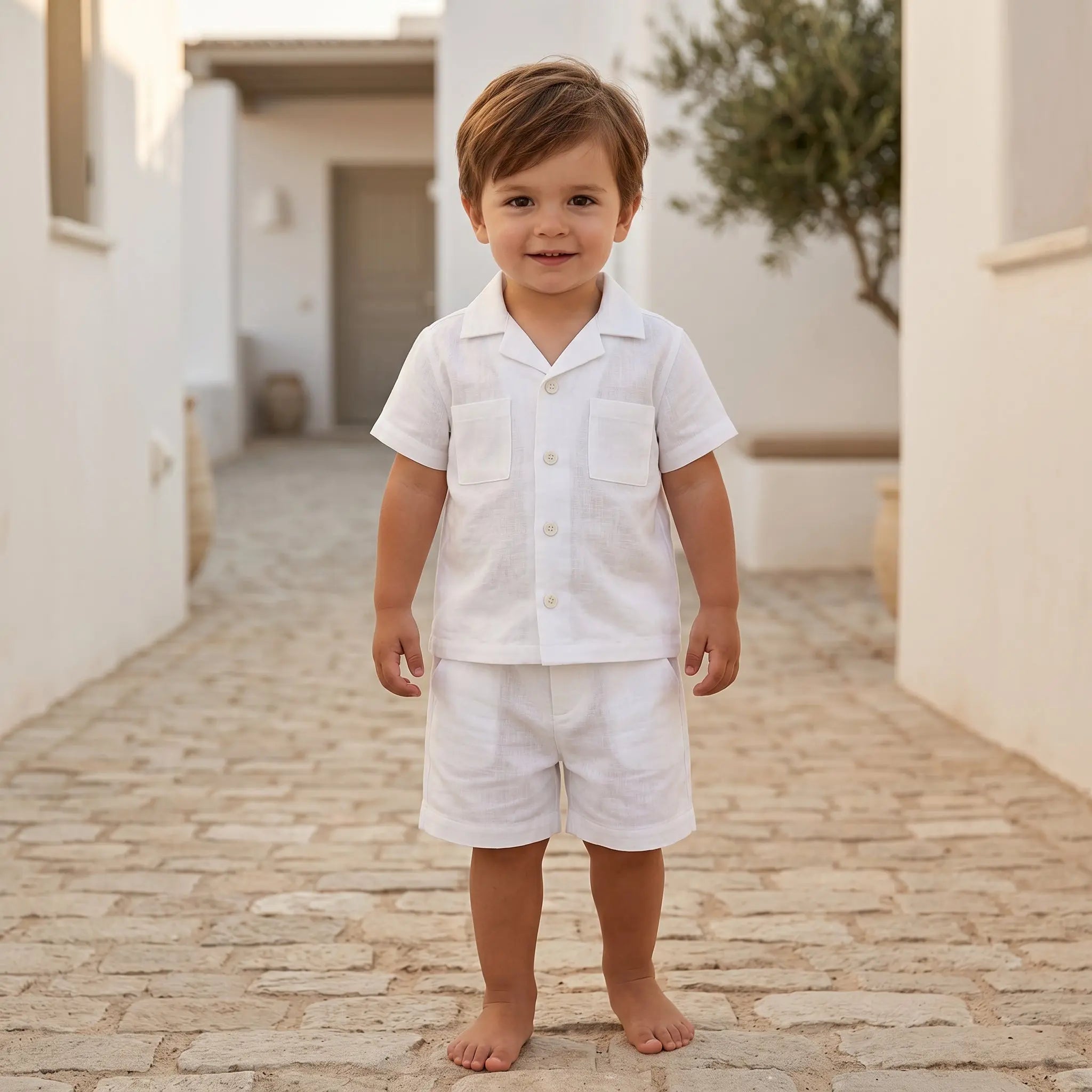 Boys White Linen Button-Down Shirt & Bermuda Shorts Set YELL OH!
