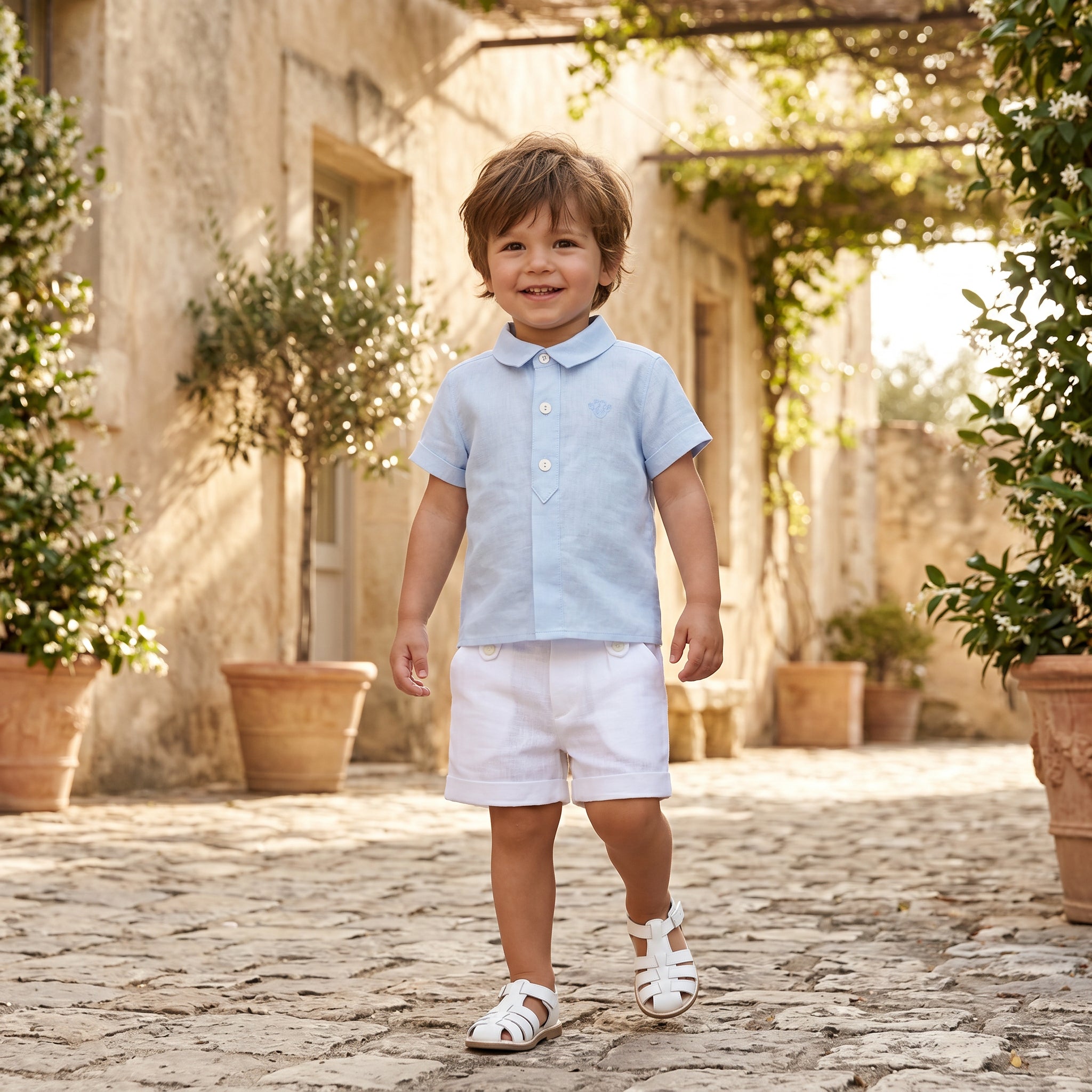Boys Sky Blue Linen Shirt