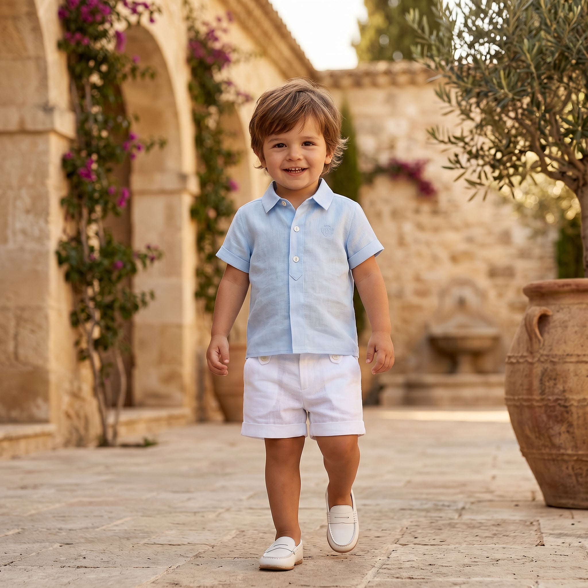 Boys Sky Blue Linen Shirt