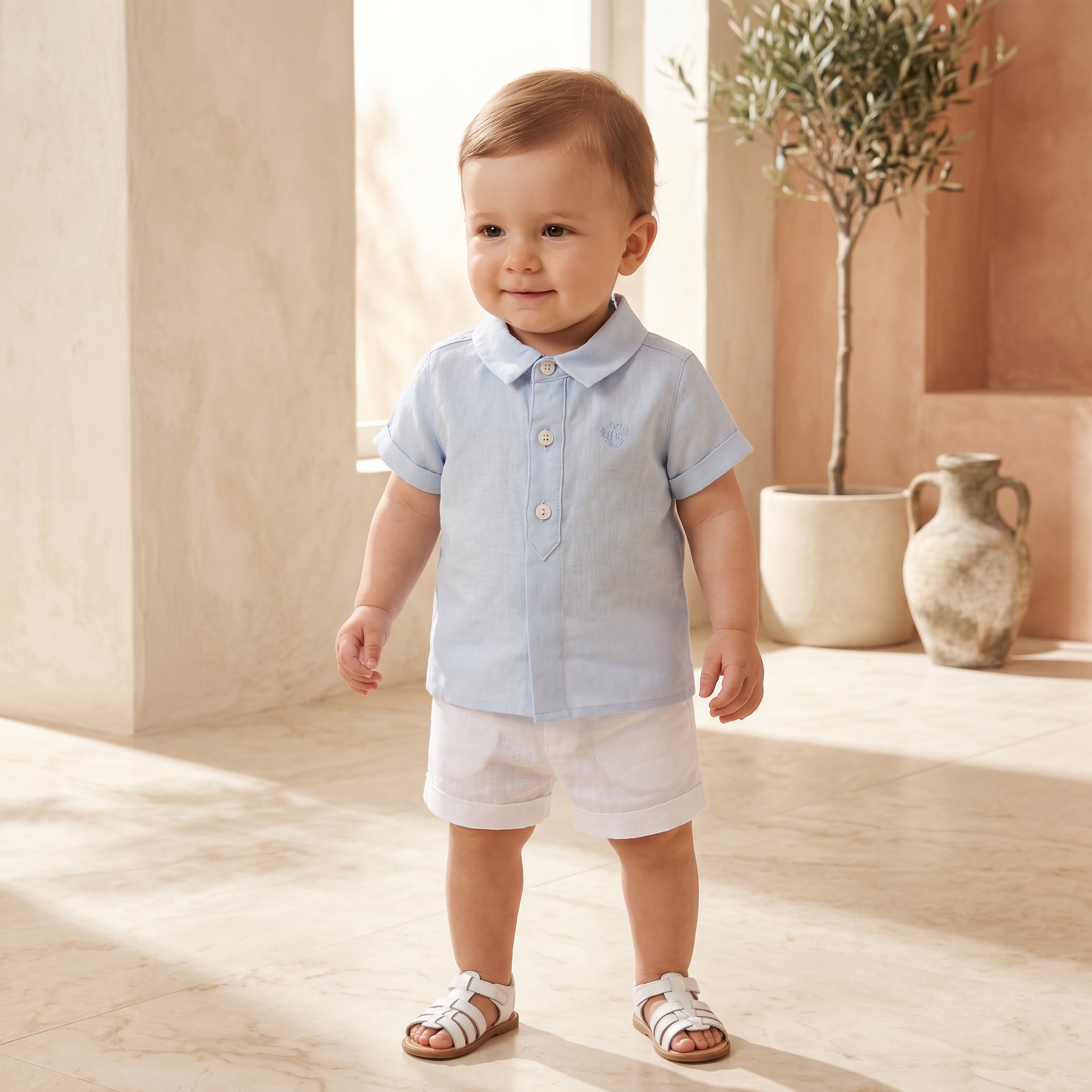 Boys Sky Blue Linen Shirt